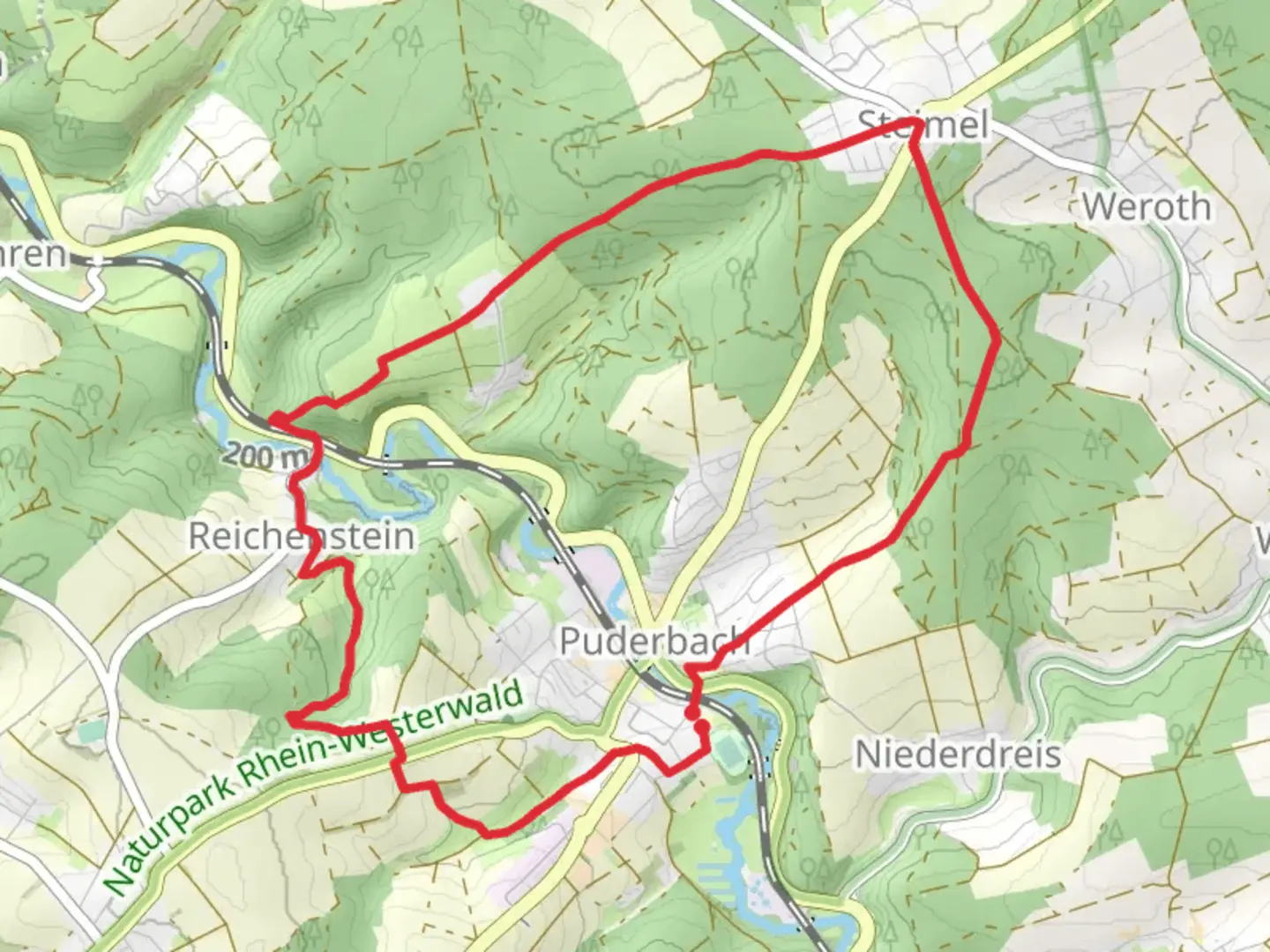 An image depicting the trail Burgweg 1 and 2 Loop and its surrounding area.