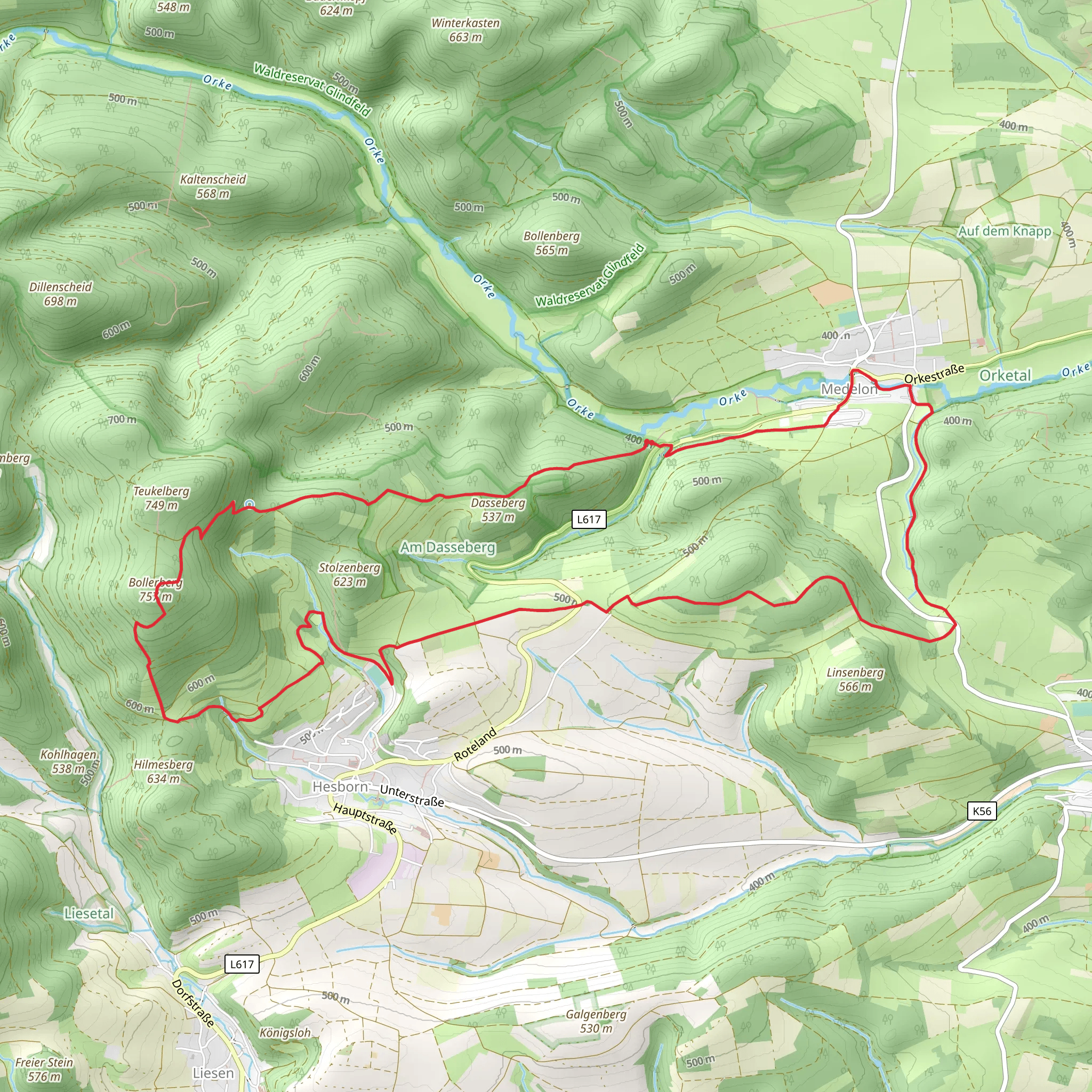 Bollerberg via Robert Koelb Weg and Sauerland Hoehenflug mobile static map