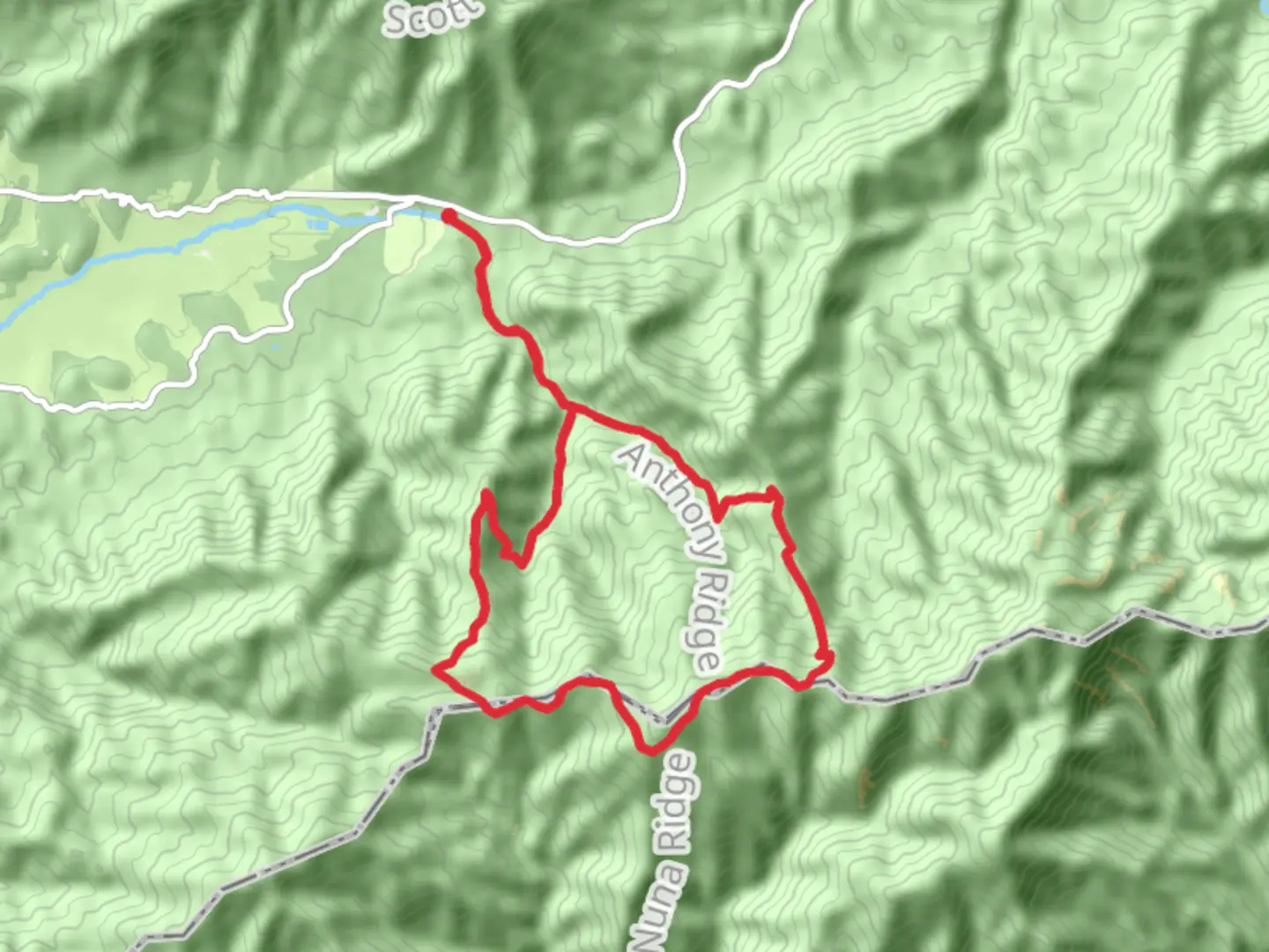 An image depicting the trail Spence Field and McCampbell Knob Loop via Anthony Trail and its surrounding area.