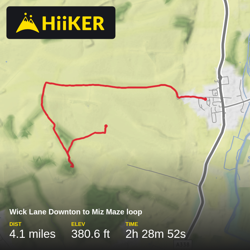A map preview of the recording Wick Lane Downton to Miz Maze loop.