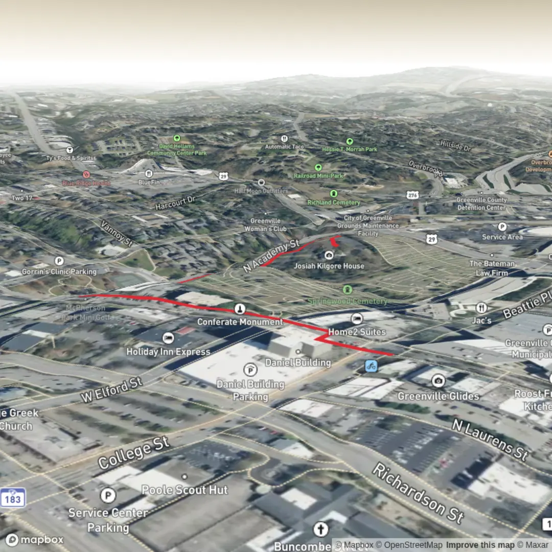 An image depicting the trail Route to pin and its surrounding area.