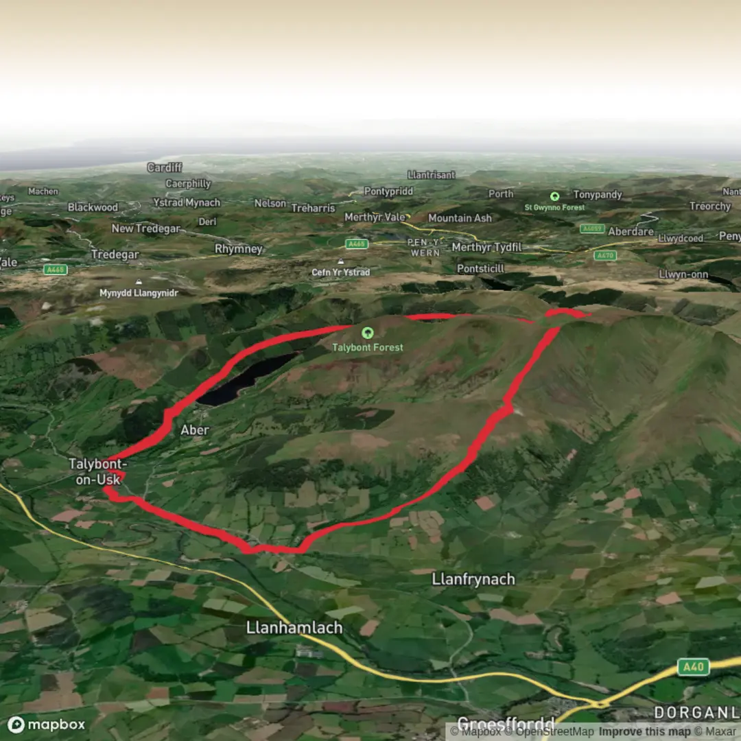 An image depicting the trail Brecon Beacons from Talybont on Usk and its surrounding area.