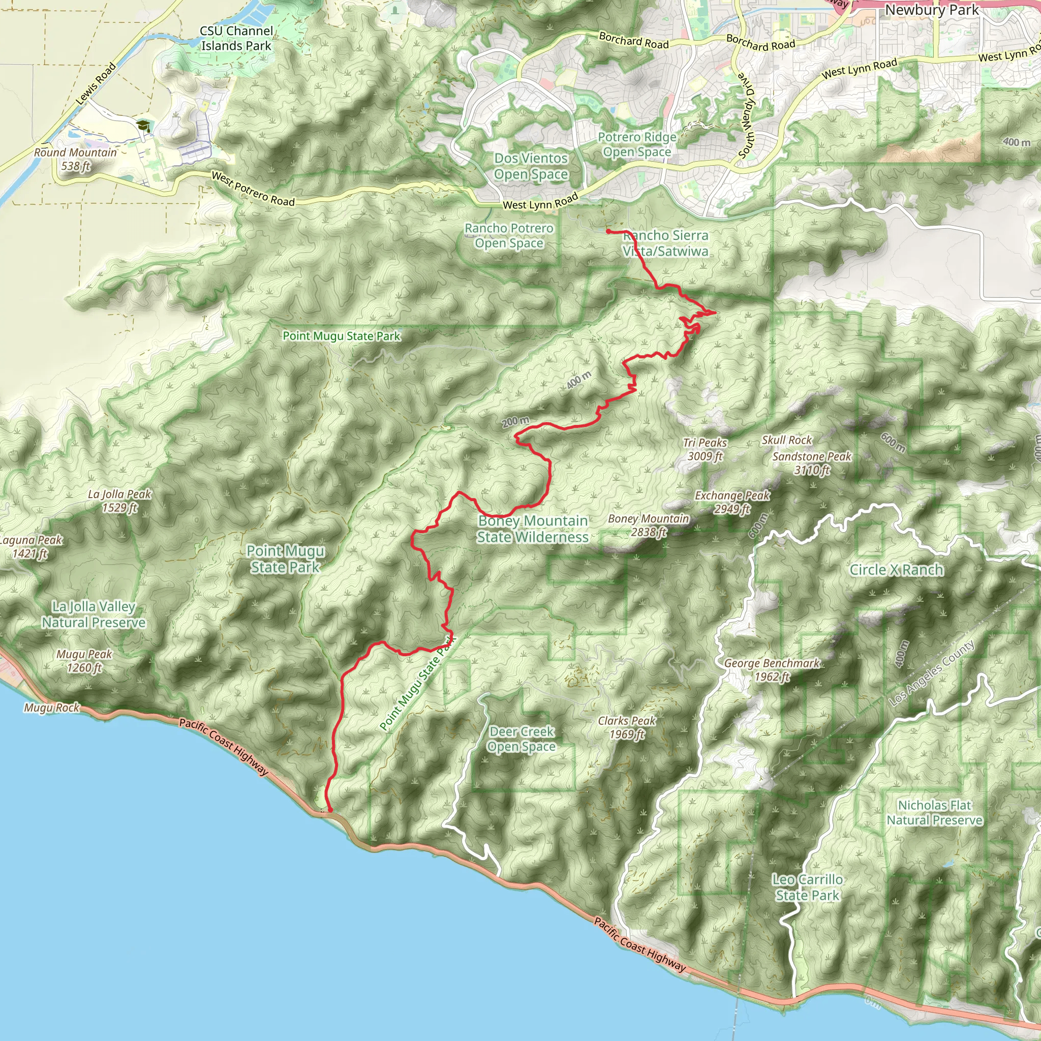 Satwiwa, Old Boney and Serrano Canyon Trail mobile static map