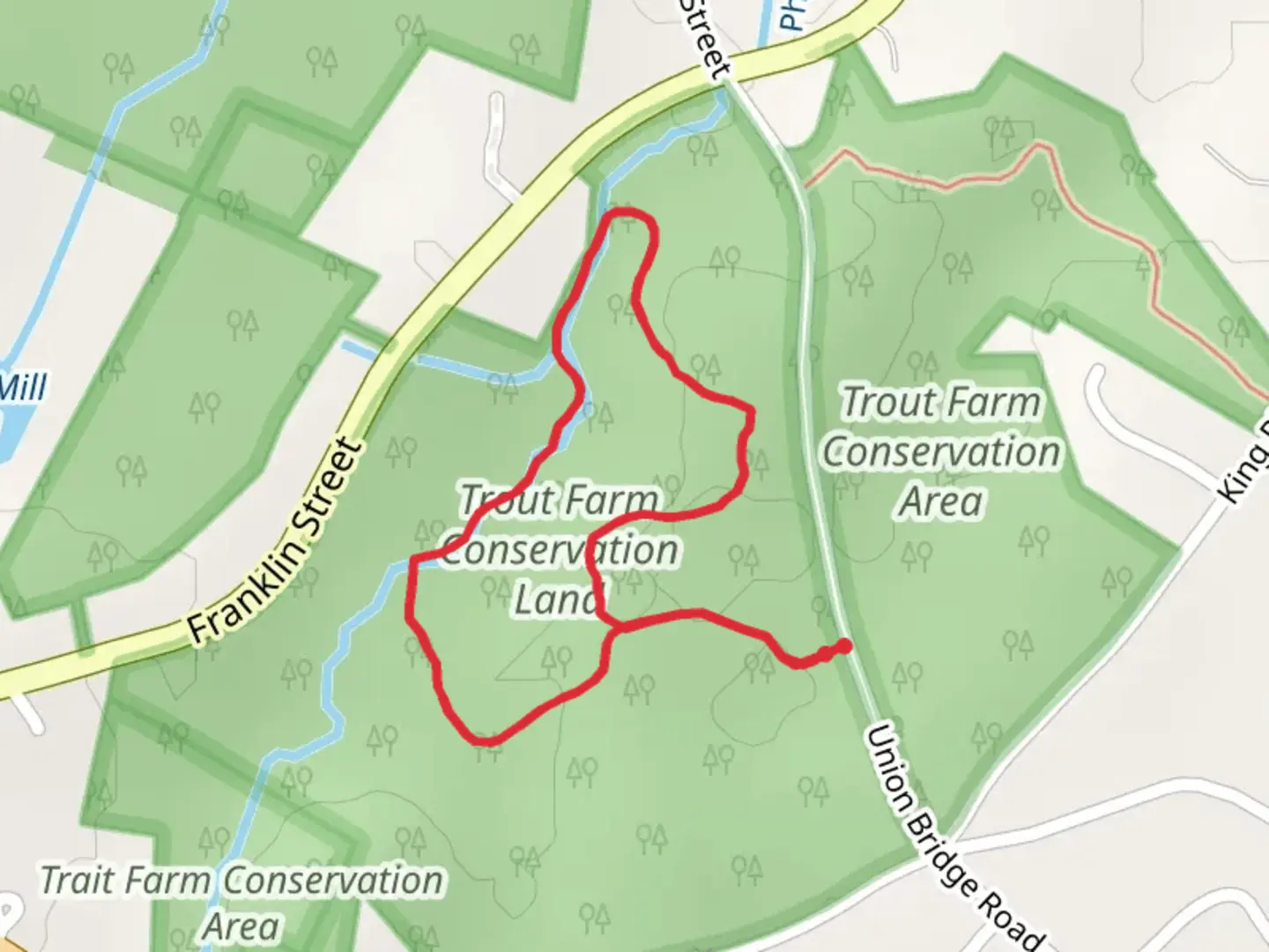 An image depicting the trail Philip's Brook Circle and its surrounding area.