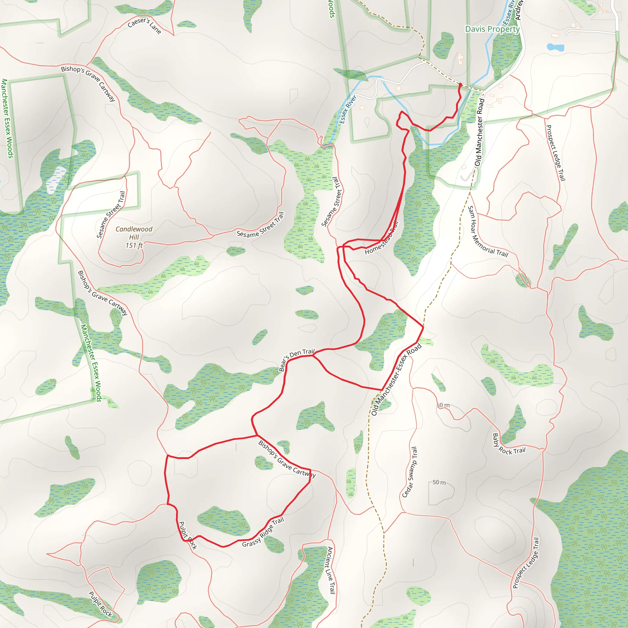 Grassy Ridge and Biscrave Catway and Bear's Den Trail mobile static map