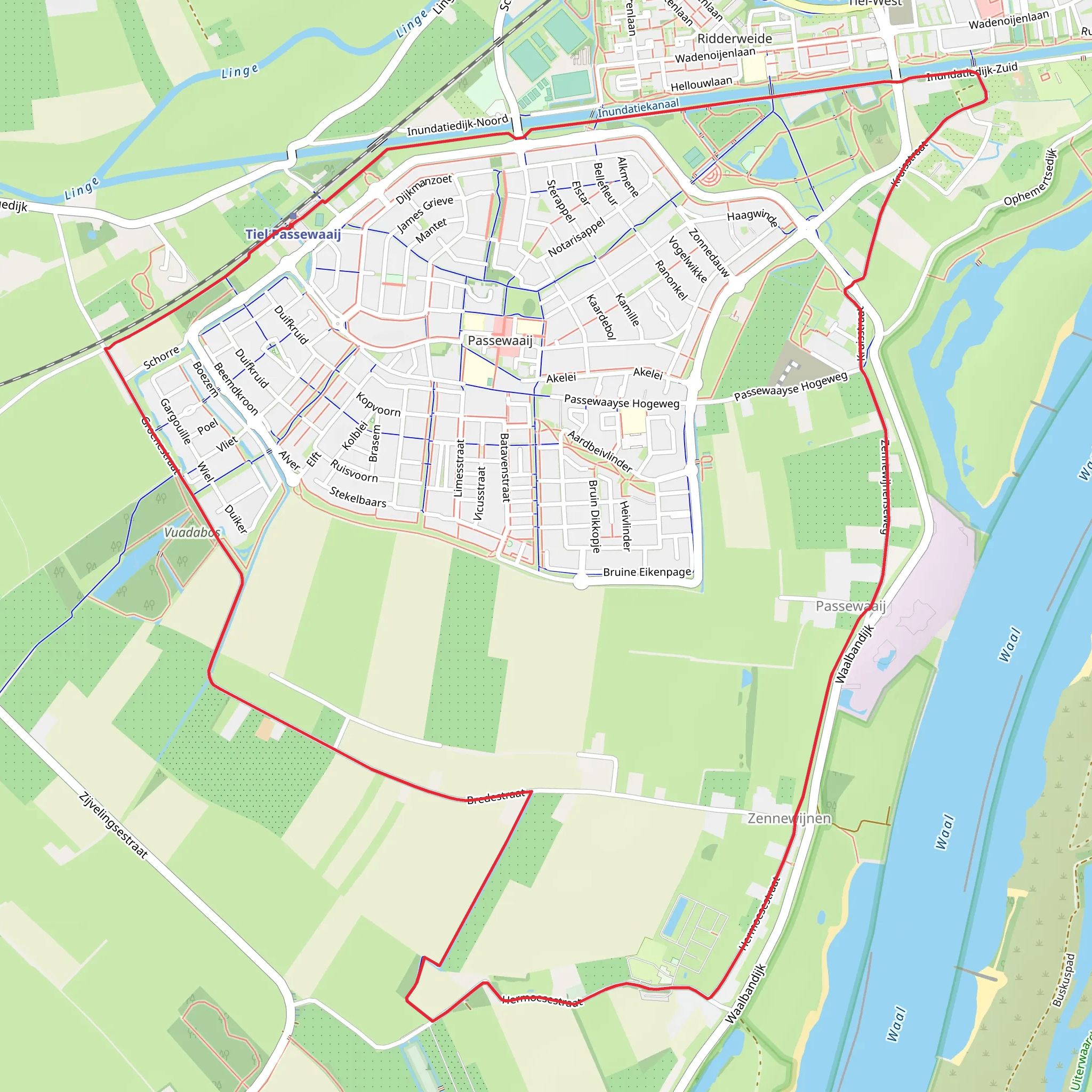 Bresestraat and Linge Waalpark Loop mobile static map