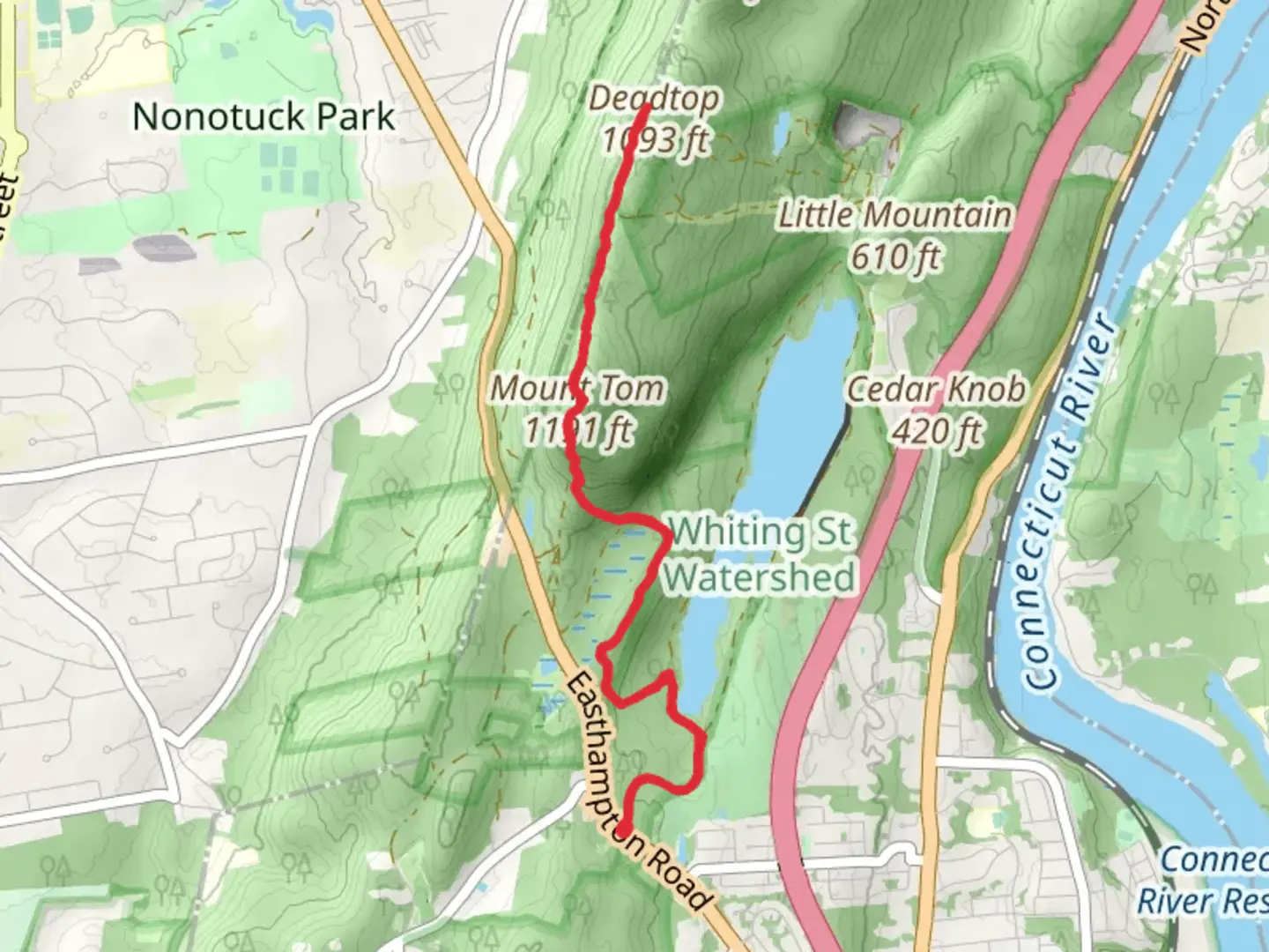 An image depicting the trail Mount Tom and Deadtop and its surrounding area.