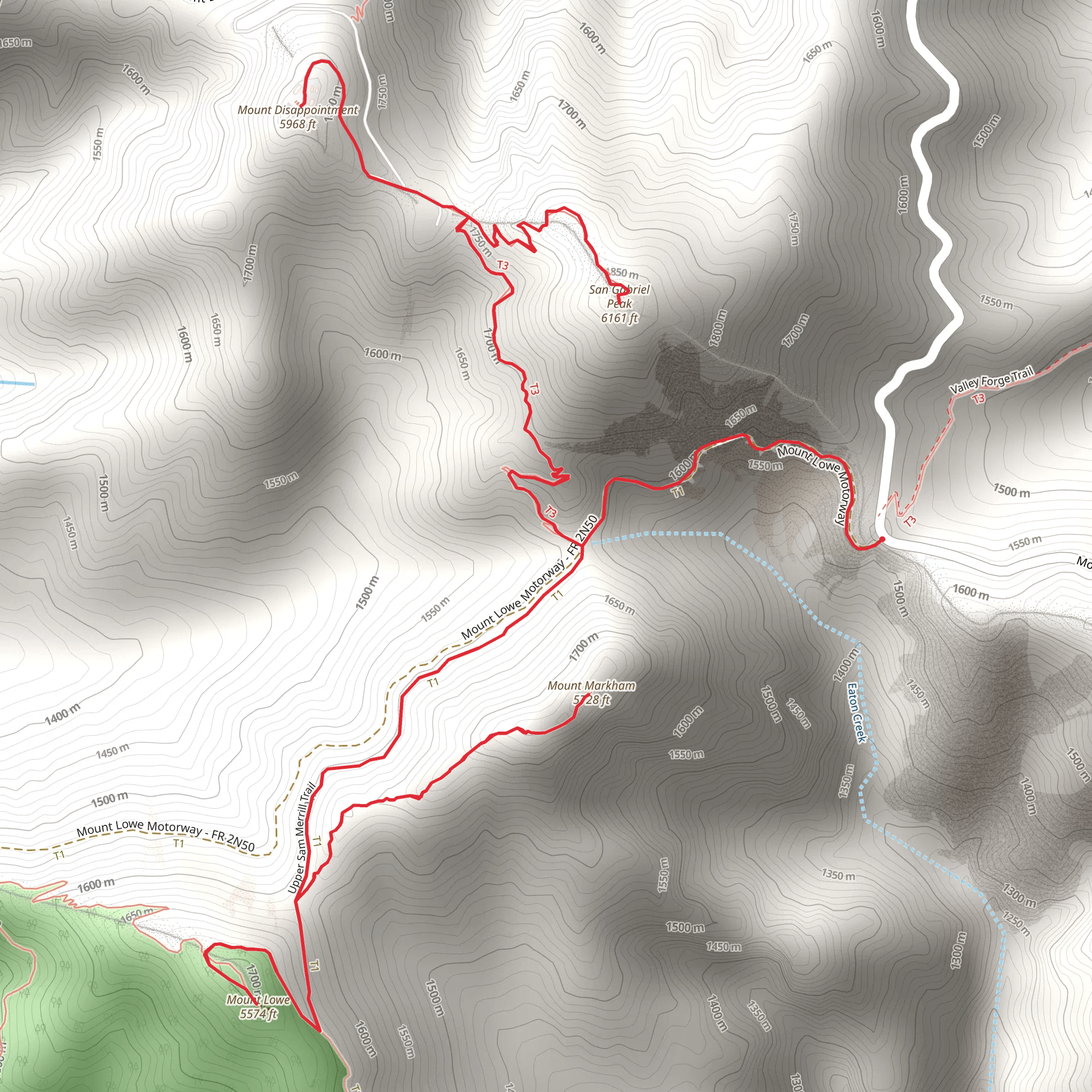 San Gabriel Peak, Mount Markham and Mount Lowe mobile static map