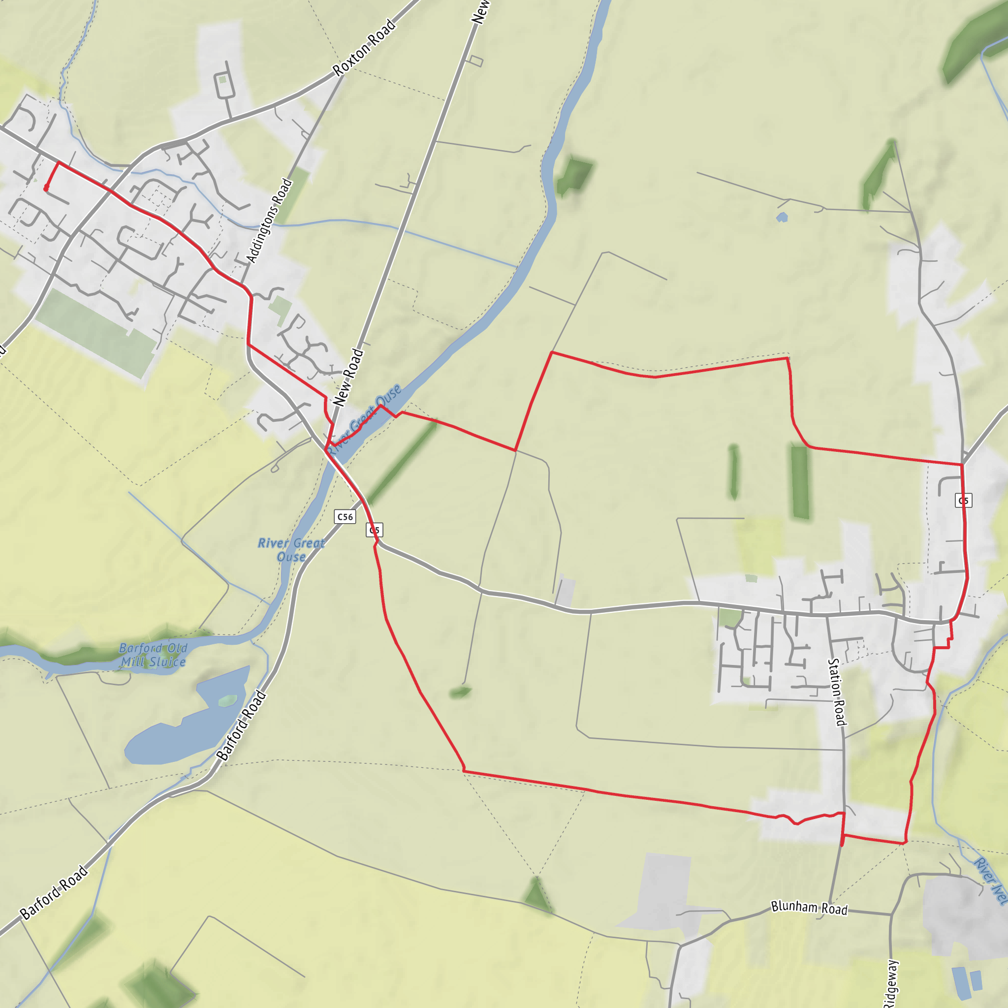 Barford Bridge and Blunham Loop mobile static map