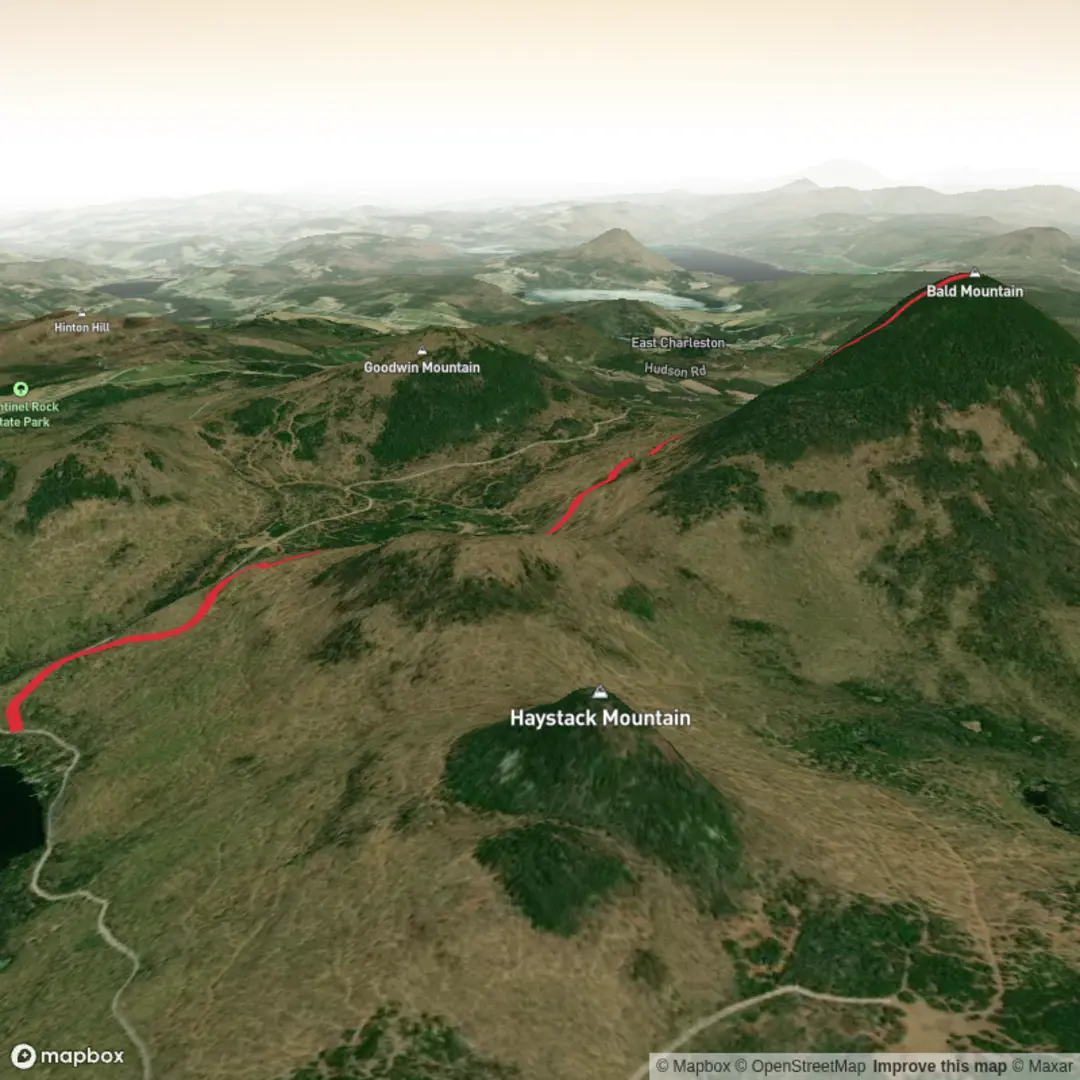 An image depicting the trail Bald Mountain via Long Pond Trail and its surrounding area.