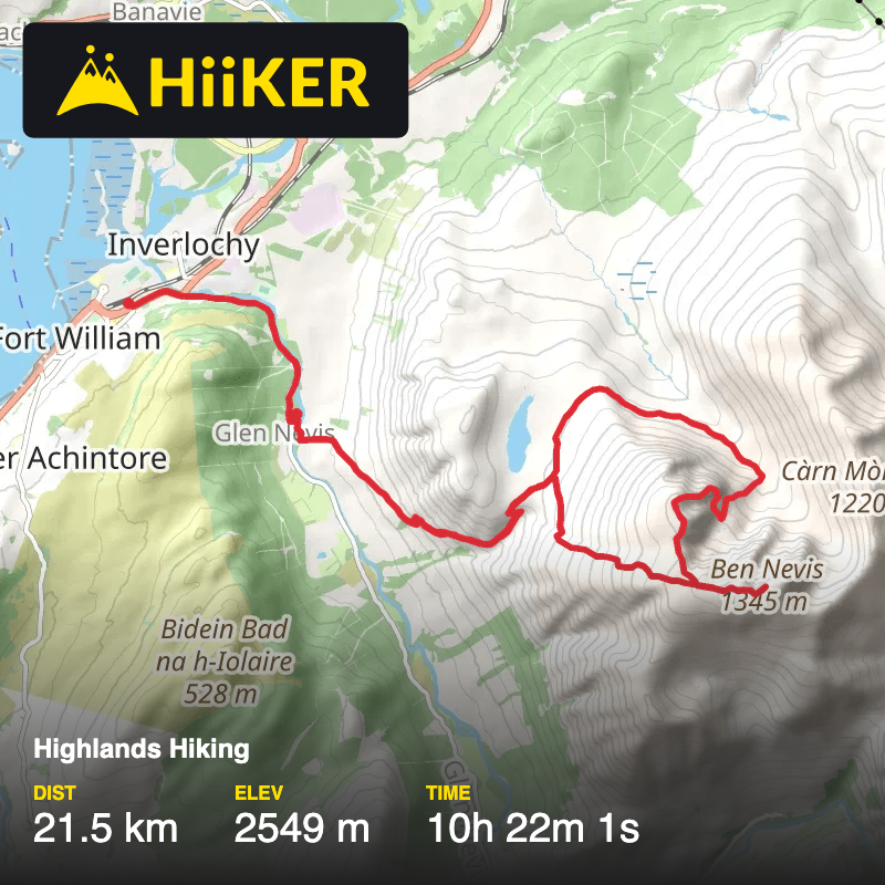 A map preview of the recording Highlands Hiking.