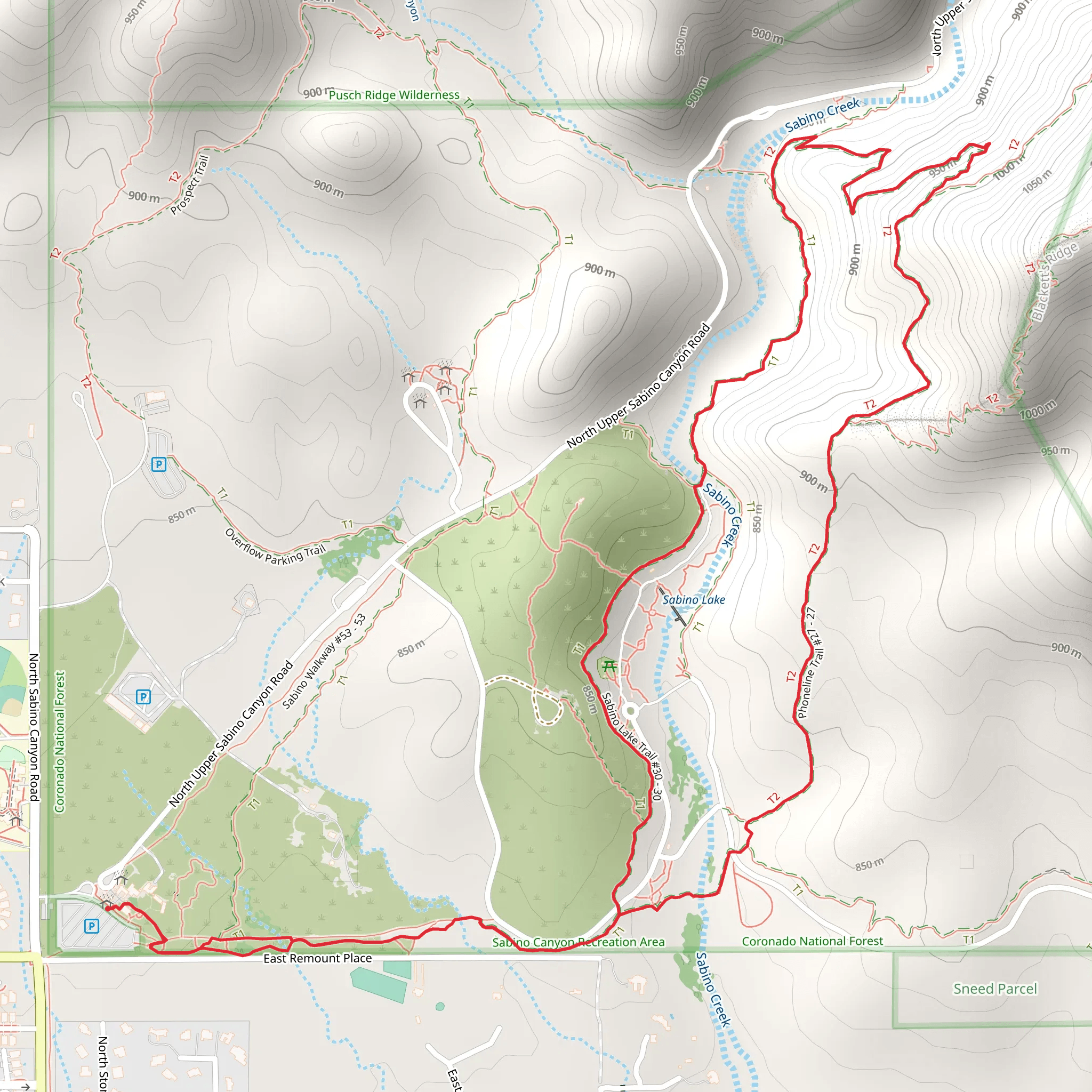 Sabino Creek and Phoneline Loop Trail mobile static map
