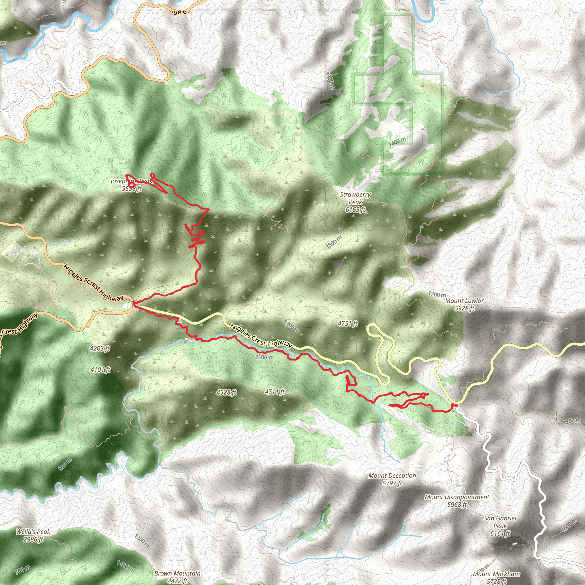 Josephine Peak and Gap via Gabrielino Trail mobile static map