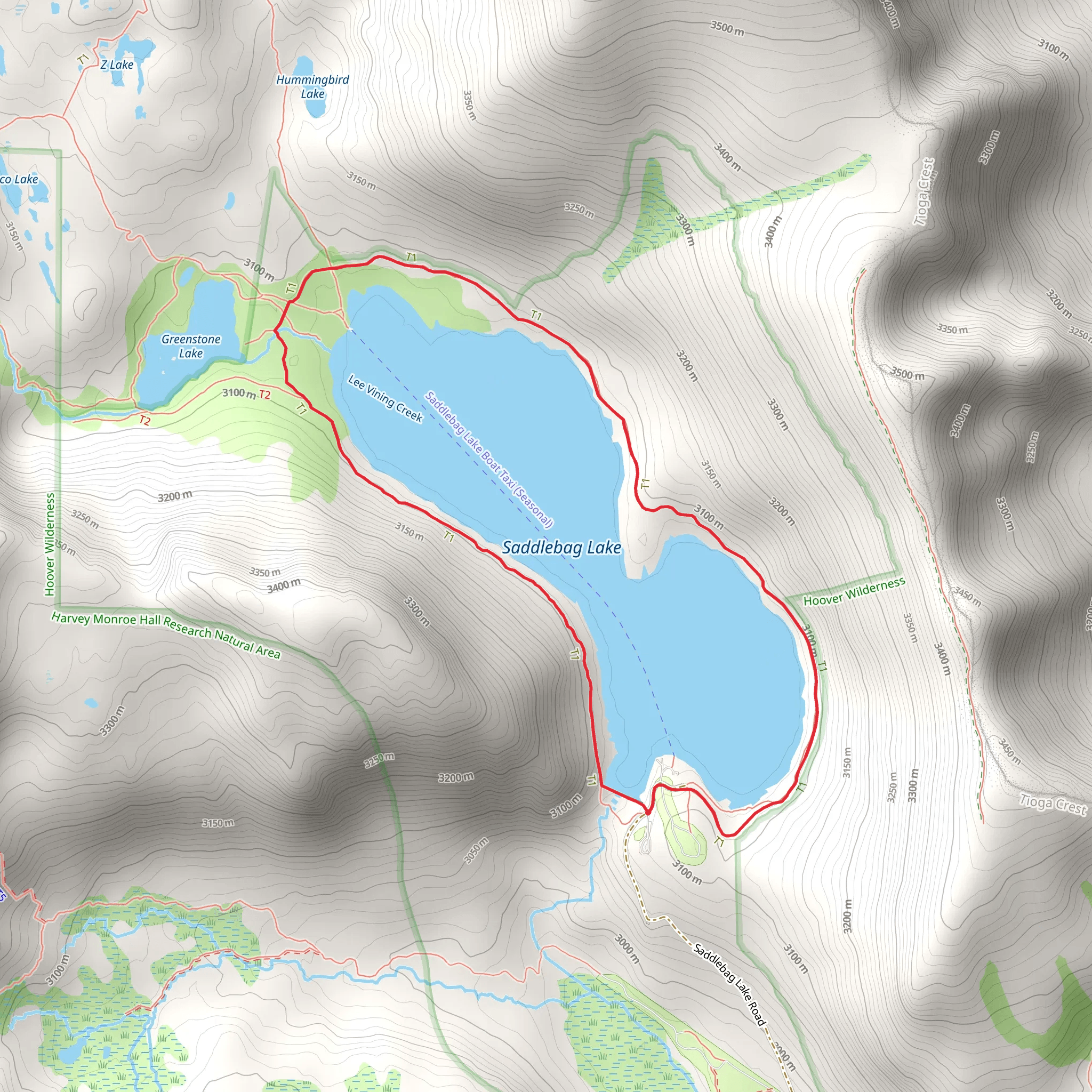 Saddlebag Lake Loop Trail mobile static map