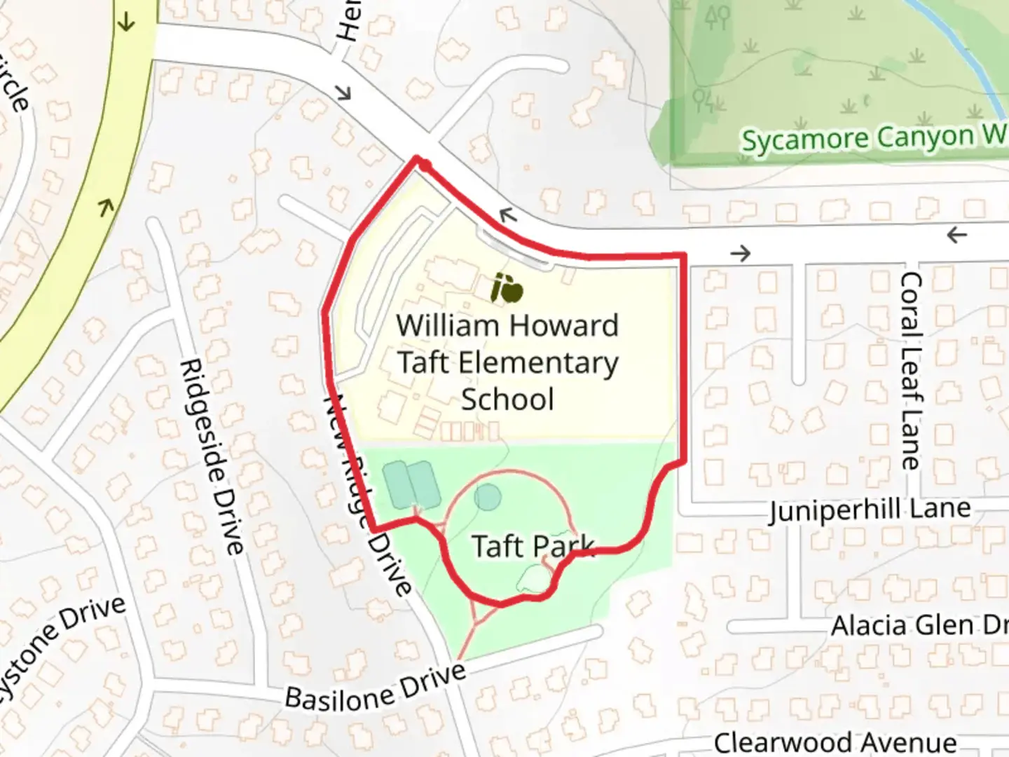 An image depicting the trail Taft Park Loop and its surrounding area.