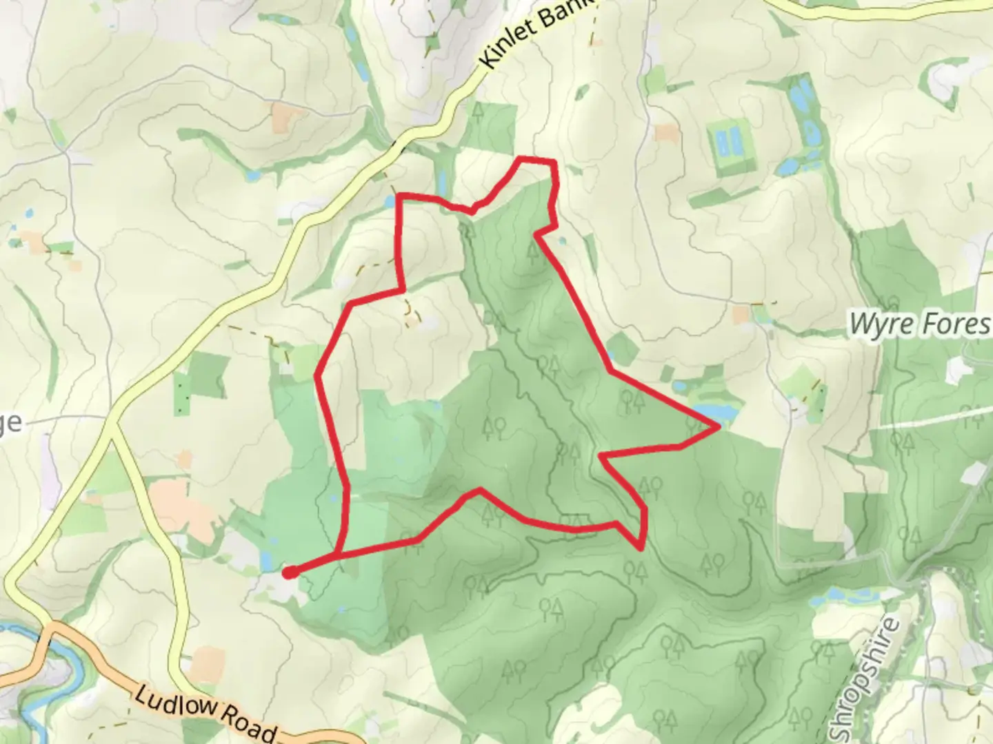 An image depicting the trail Malpass Wood and Maxfields Coppice Loop and its surrounding area.