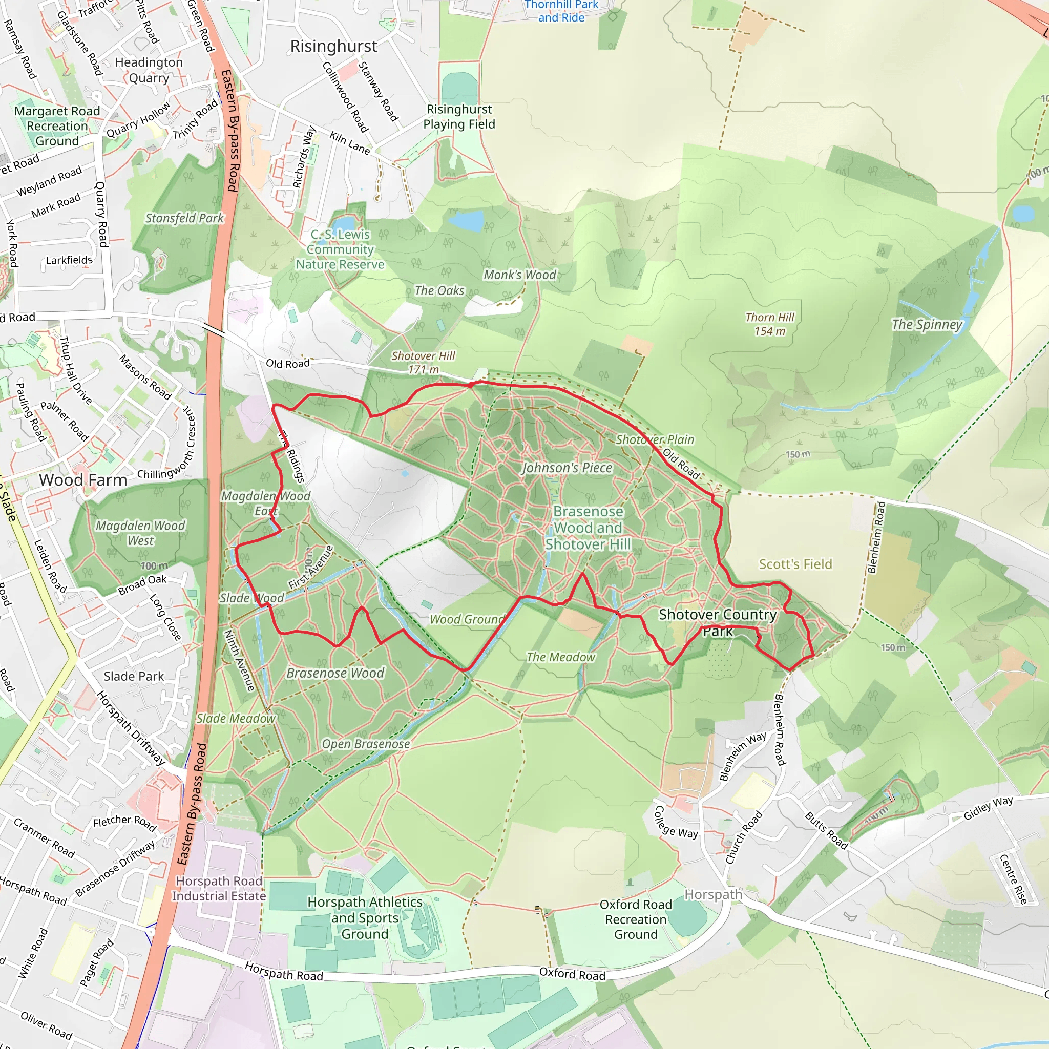 Slade Wood, Westhill Wood and Shotover Country Park Loop mobile static map