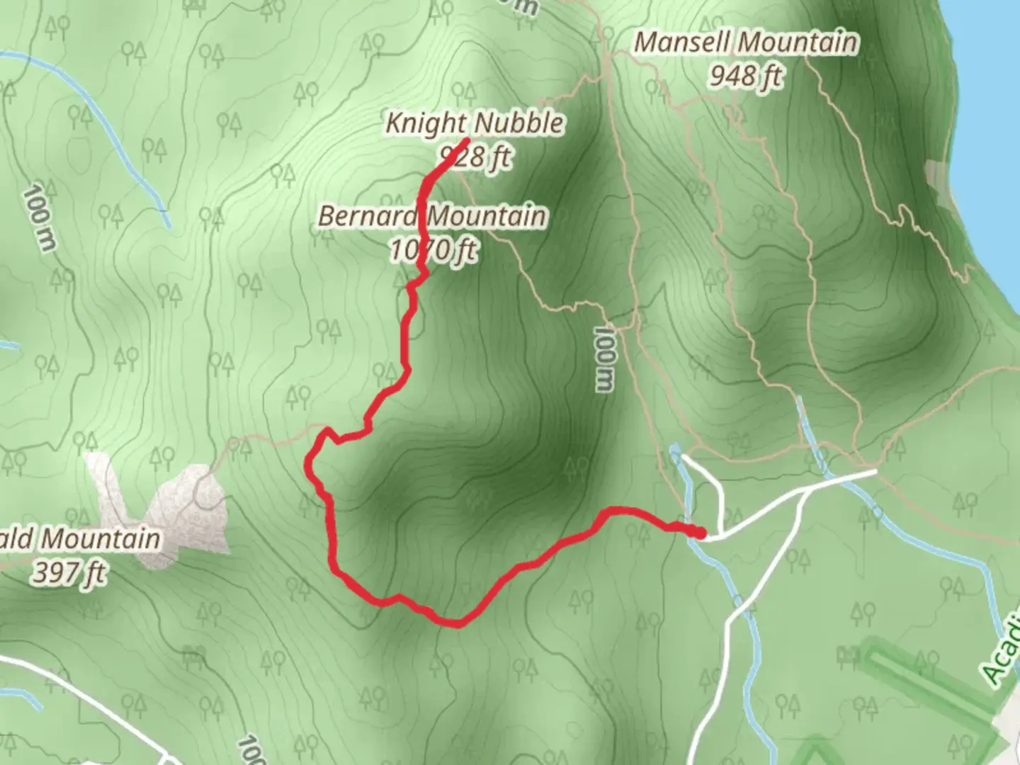 An image depicting the trail Knight Nubble Trail and its surrounding area.