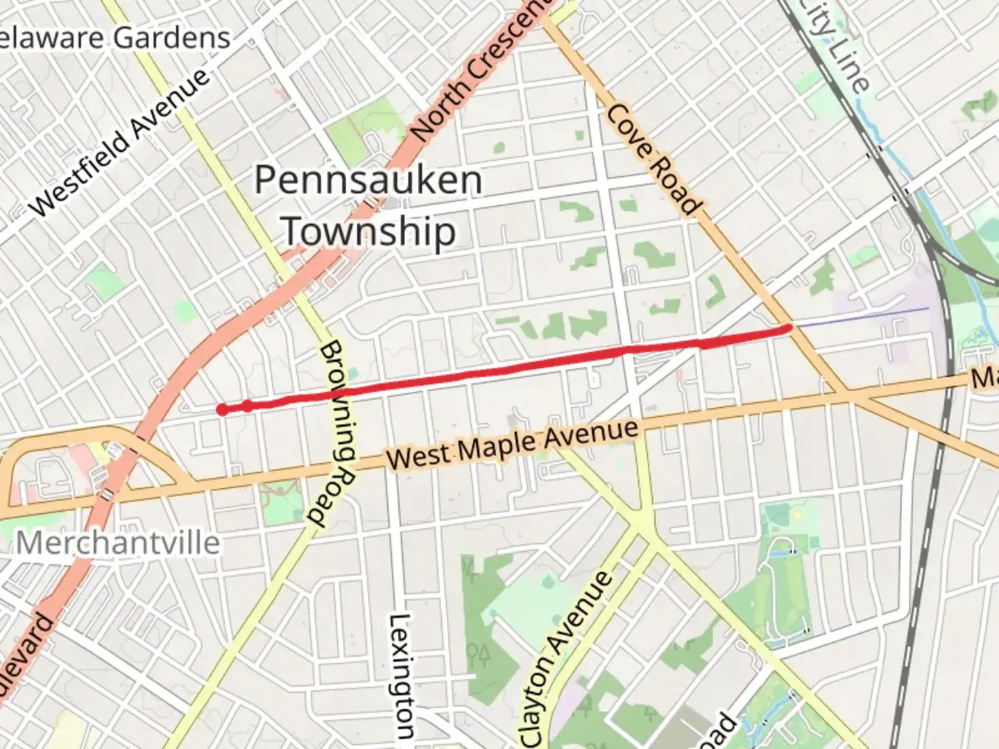 An image depicting the trail Merchantville Path and its surrounding area.