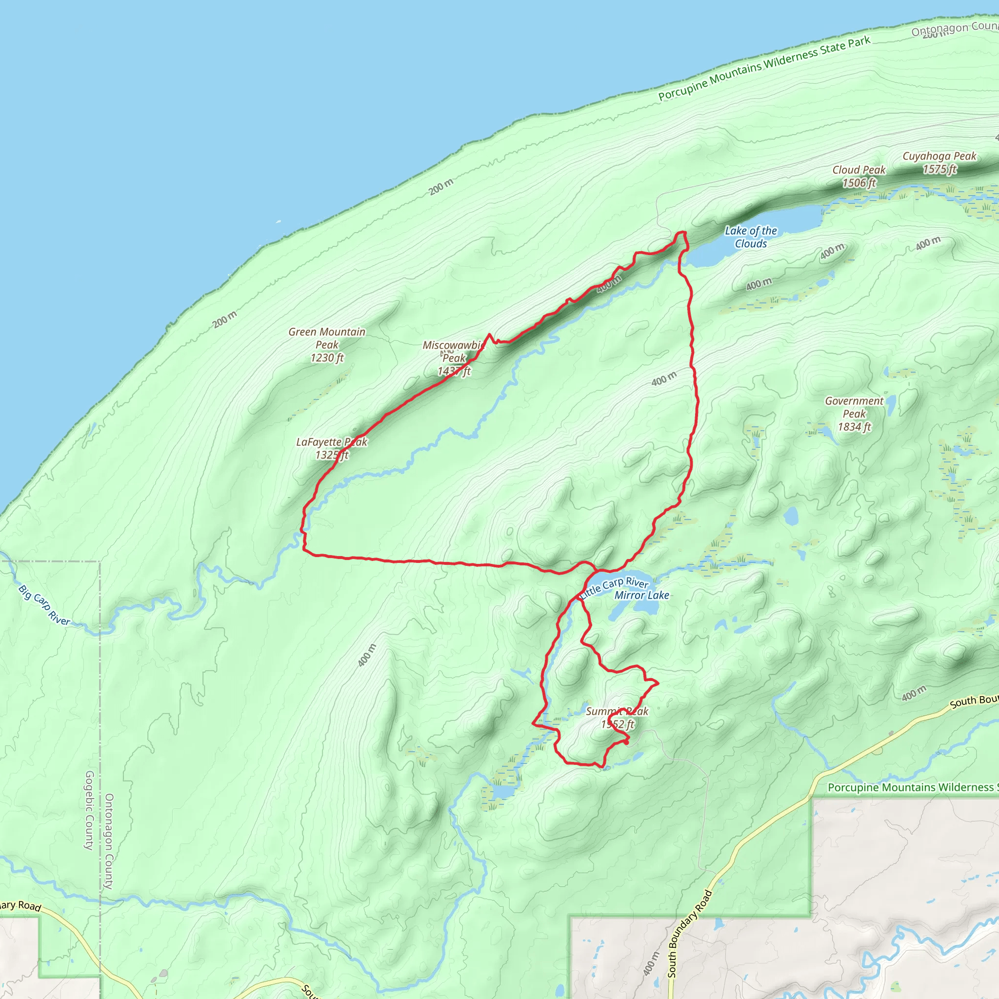 Summit Peak, North Mirror Lake and Correction Line Loop Trail mobile static map