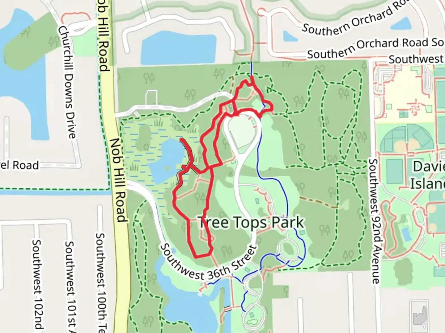 An image depicting the trail Southwest 36th Street Loop and its surrounding area.