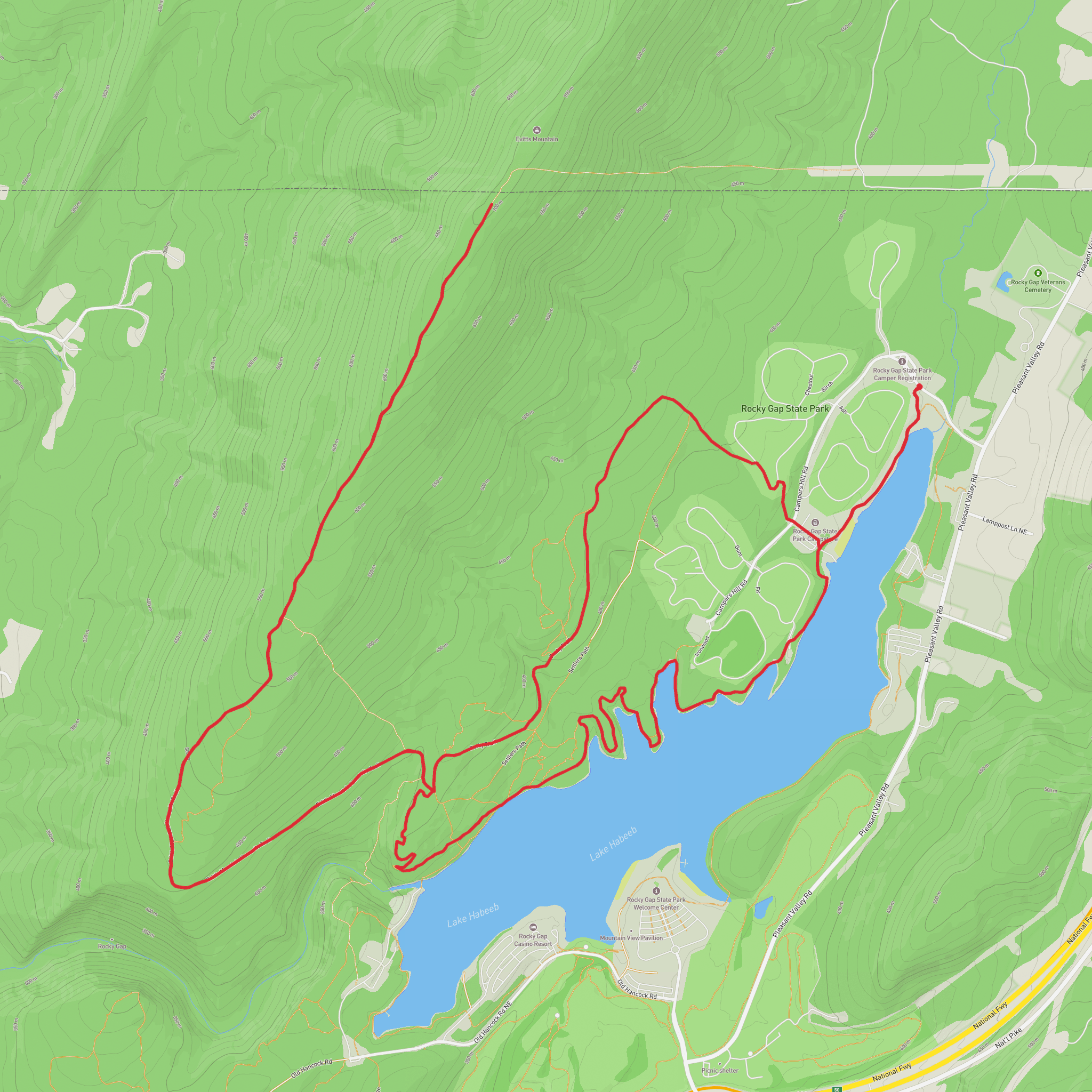 Evitts Mountain and Lake Habeeb Loop mobile static map