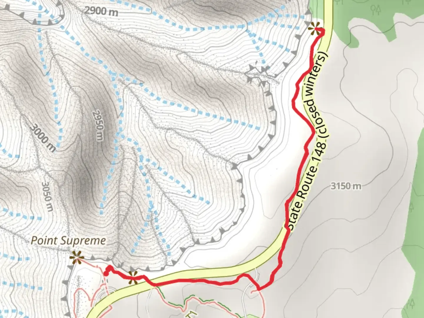 An image depicting the trail Sunset Trail and its surrounding area.