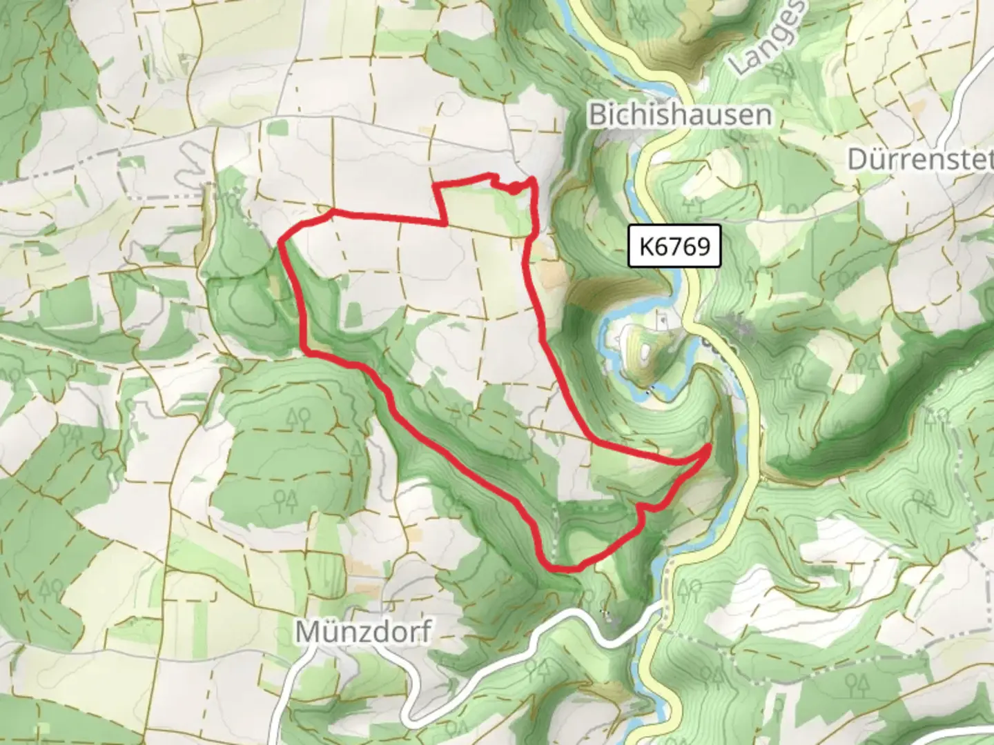 An image depicting the trail Steighof Loop and its surrounding area.