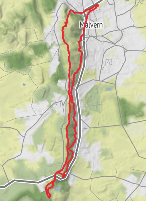 Hike from Malvern across the hills and forest low level walk.  mobile static map