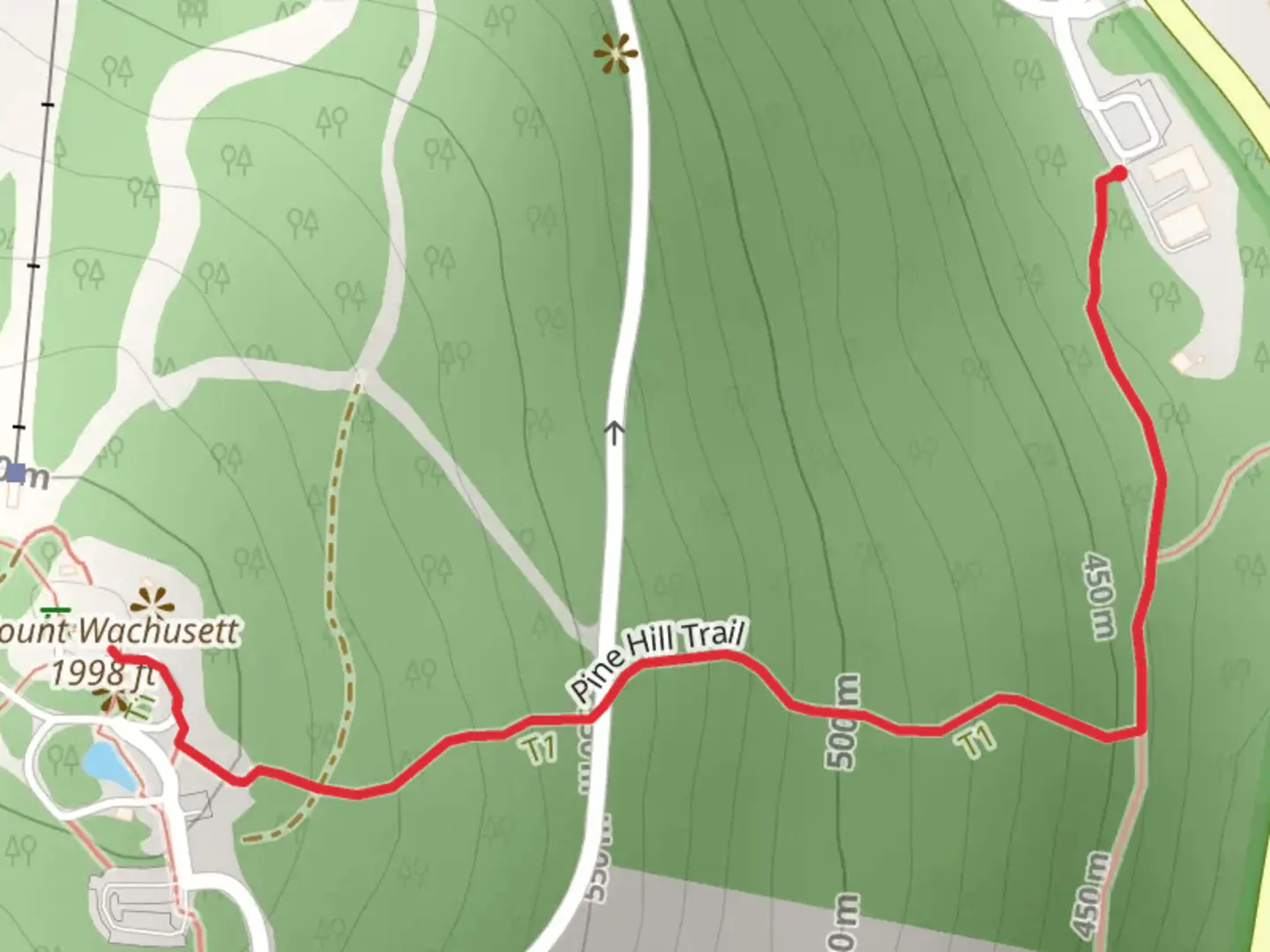 An image depicting the trail Mount Wachusett via Pine Hill Trail and its surrounding area.