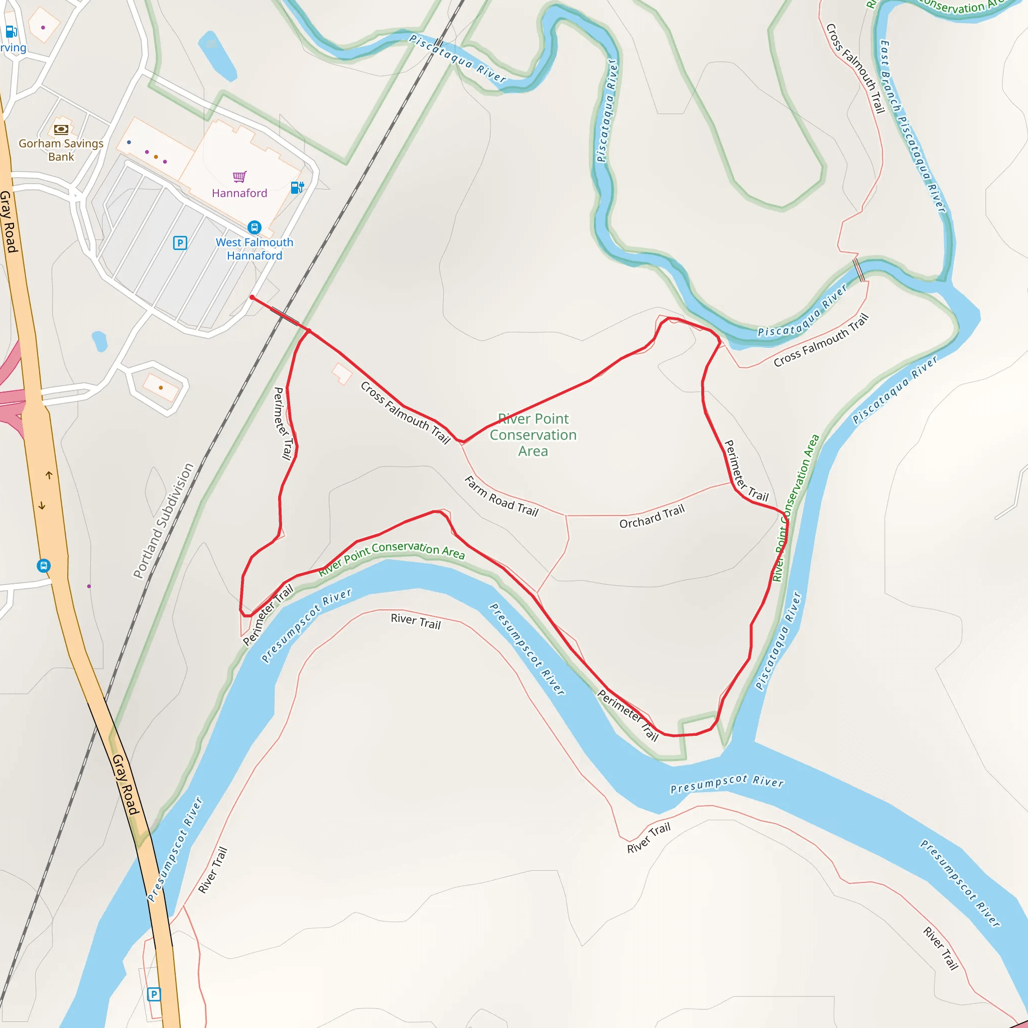 Cross Falmouth and Piscataqua River Loop Trail mobile static map