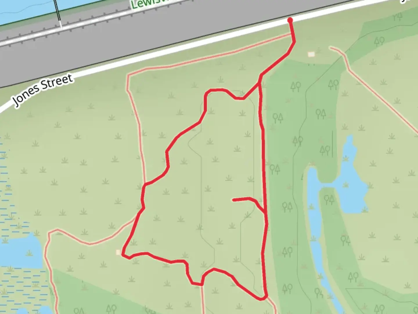An image depicting the trail Jones Street Loop and its surrounding area.