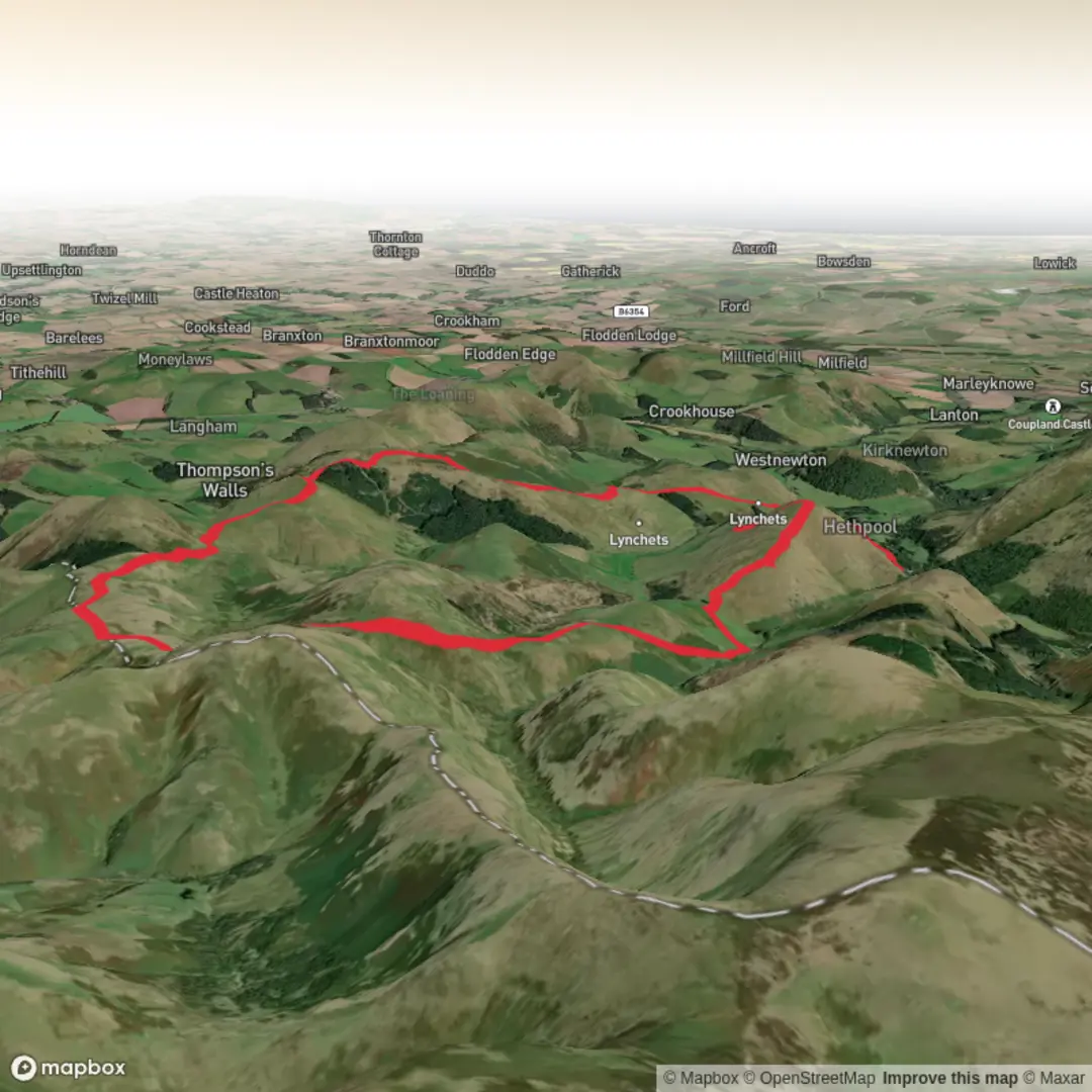 An image depicting the trail Great Hetha, Eccles Cairn, Haddon Hill and Laddie's Knowe Loop and its surrounding area.