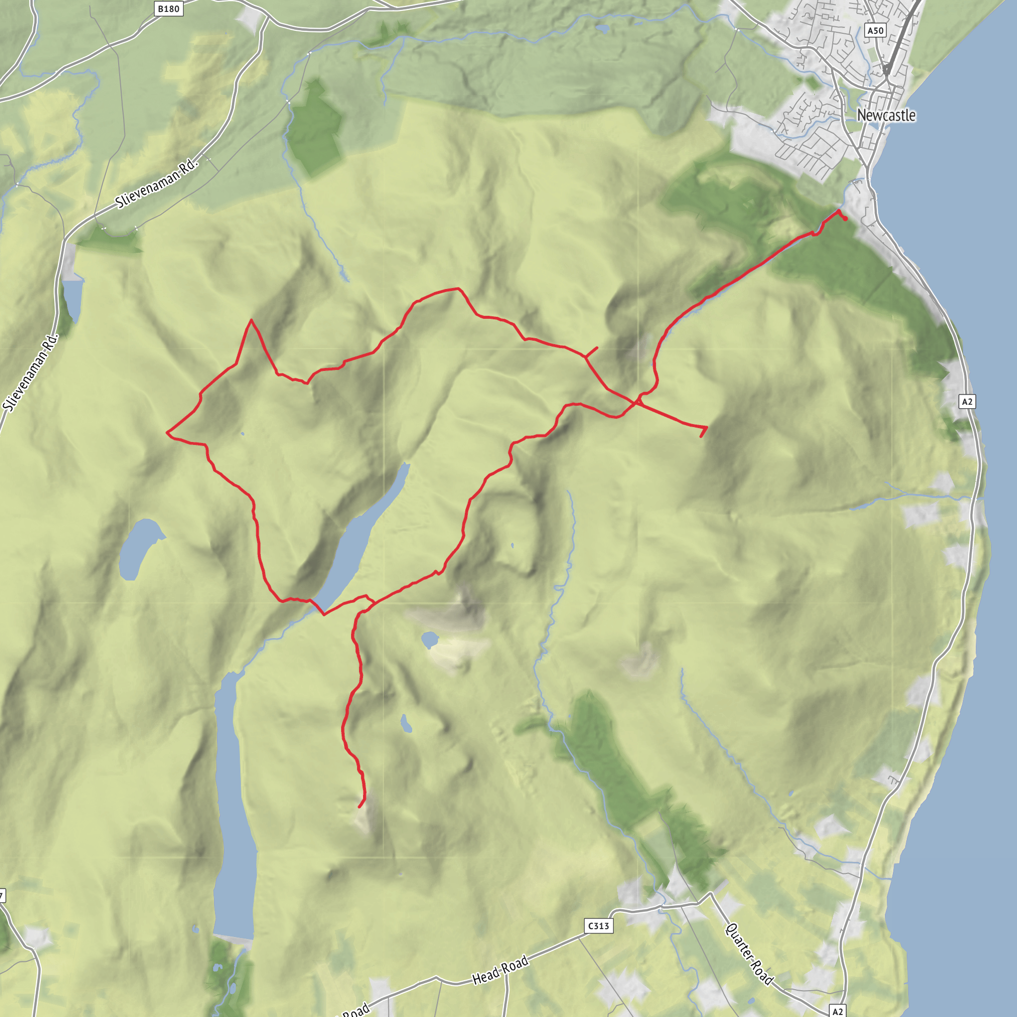 Mourne Seven Sevens via Ben Crom Reservoir and Slieve Binnian mobile static map