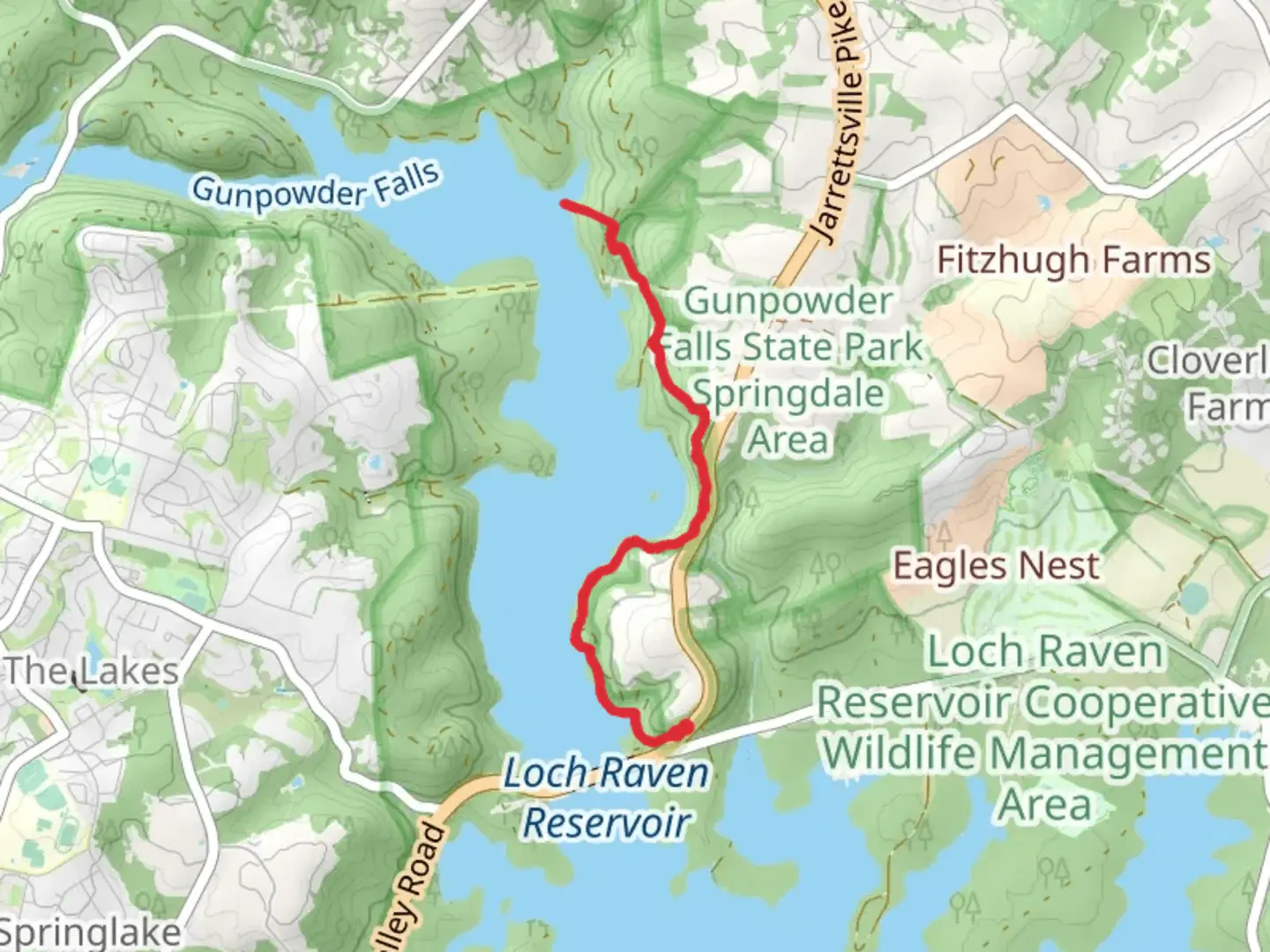 An image depicting the trail Along Gunpowder Falls via Blue Trail and its surrounding area.