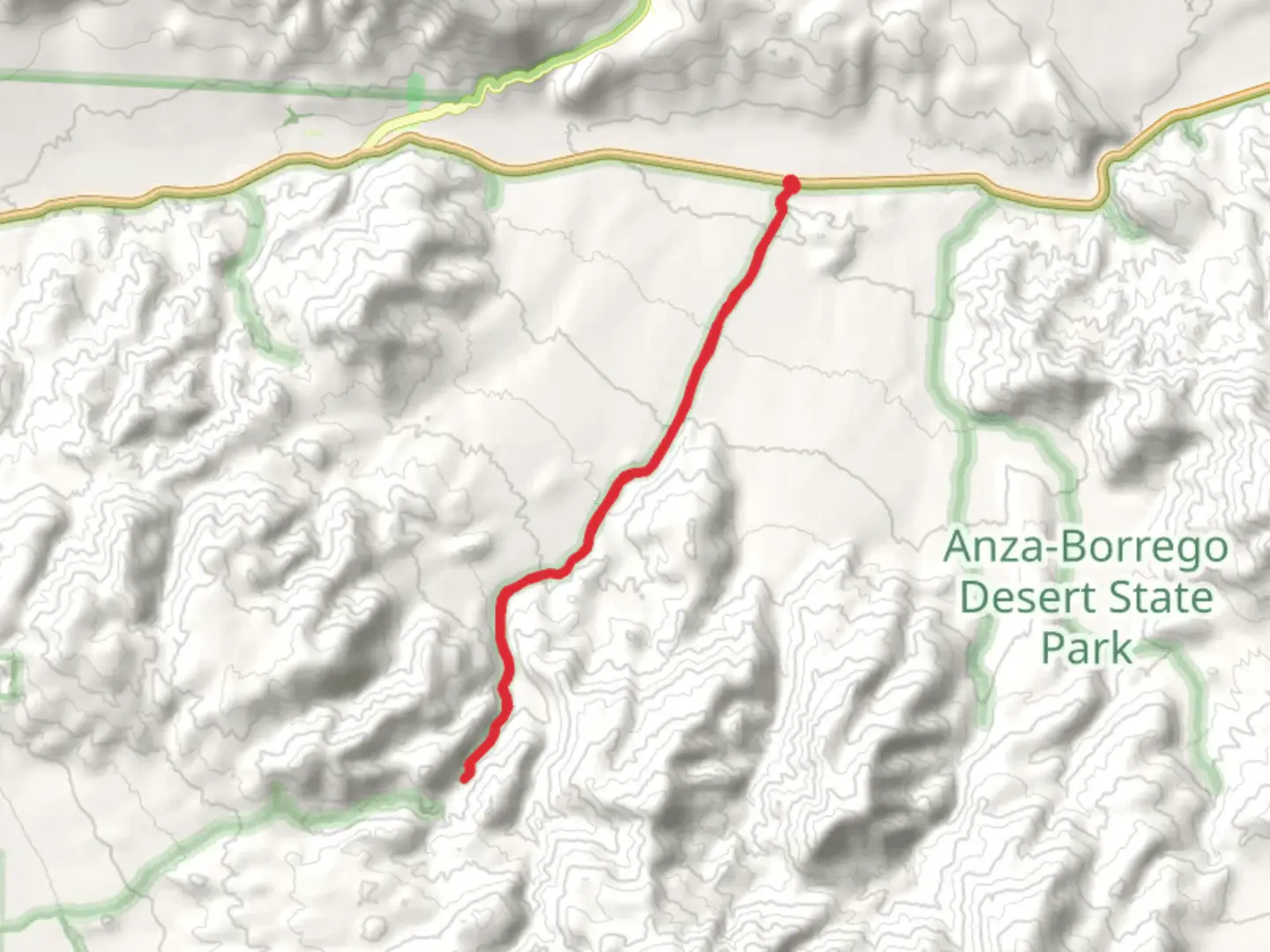 An image depicting the trail Mine Wash Road and its surrounding area.