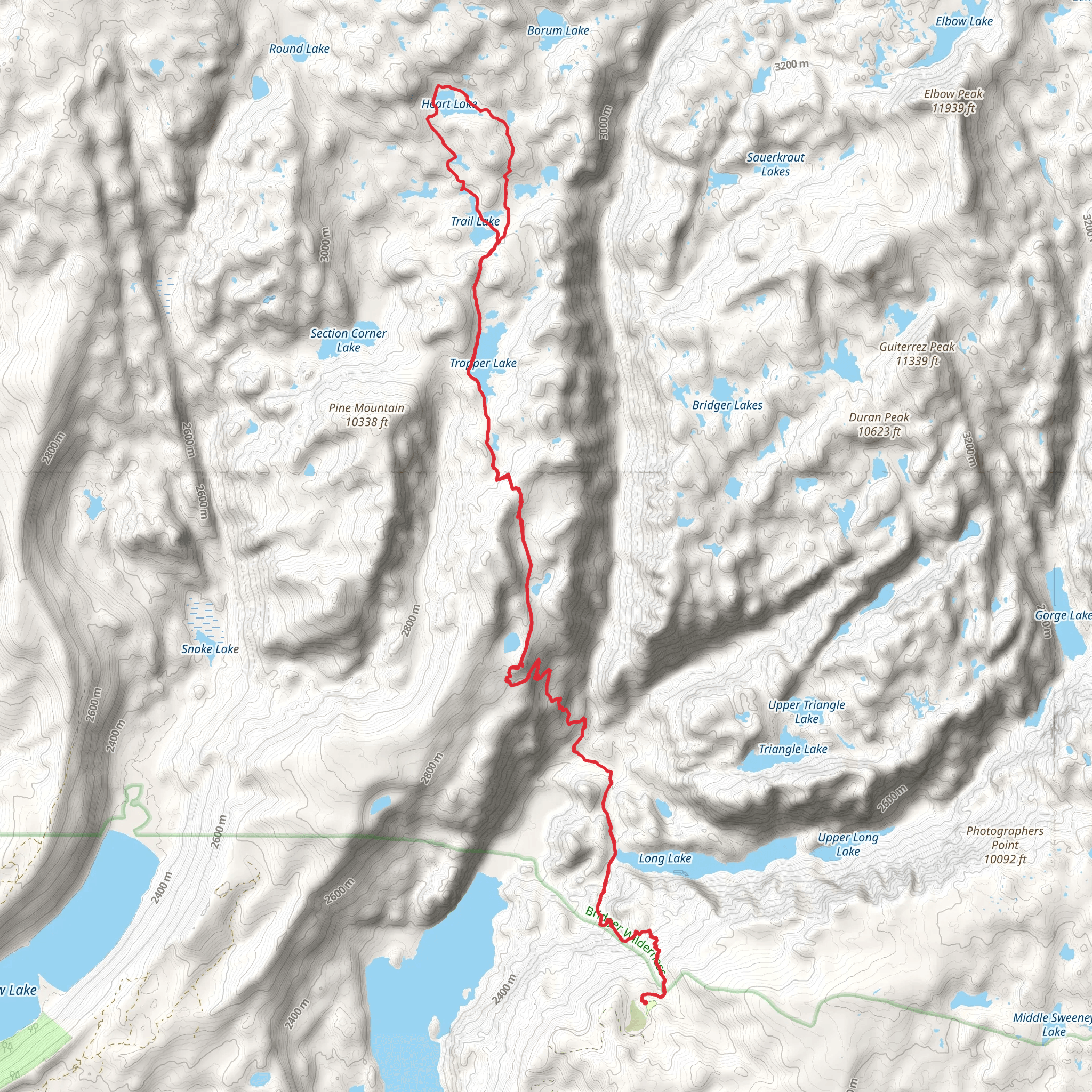 Glimpse Lake, Trapper Lake and Heart Lake via Long Lake Trail mobile static map