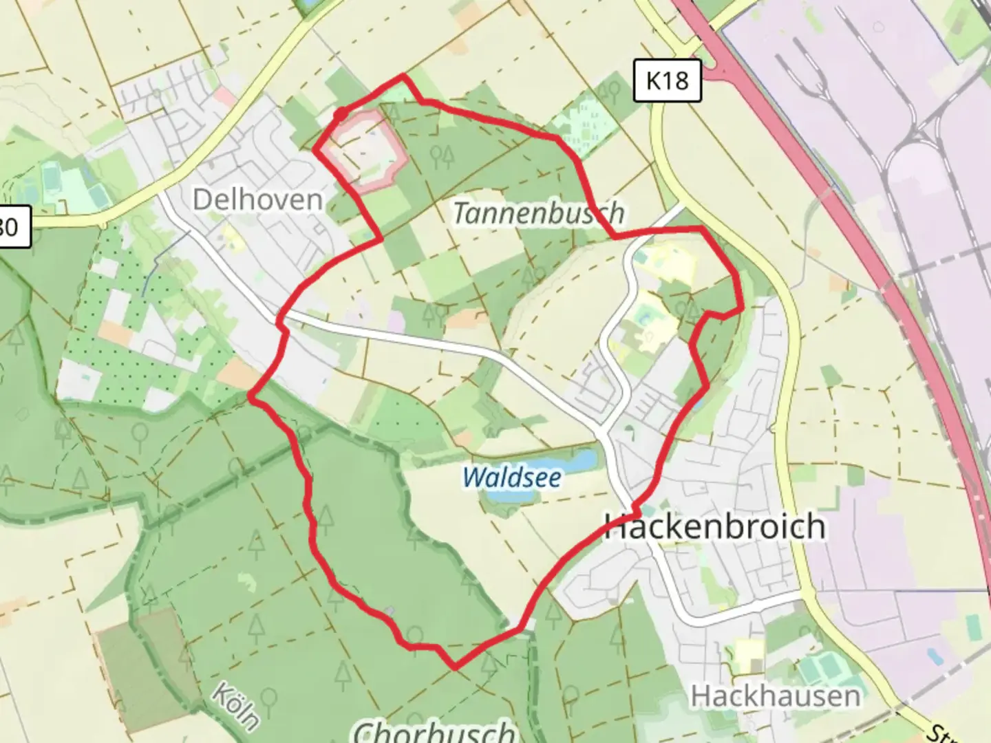 An image depicting the trail Hackenbroich Rundweg A4 and its surrounding area.