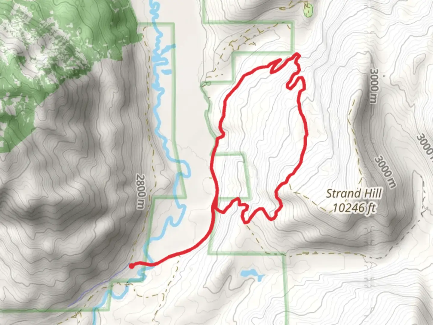 An image depicting the trail Canal Trail and Strand Hill Trail and its surrounding area.