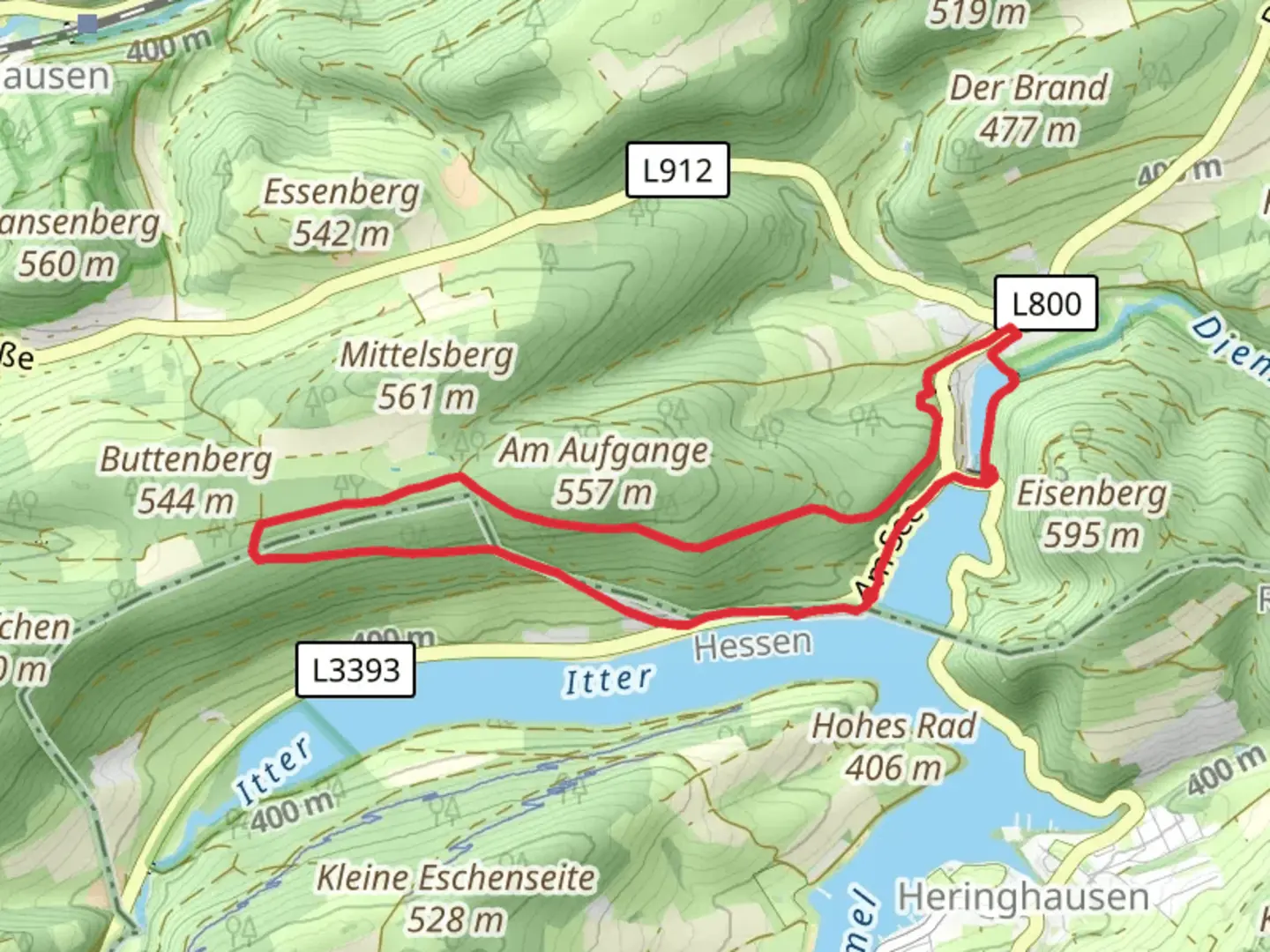 An image depicting the trail Buttenberg and Diemel Loop via Uplandweg and its surrounding area.