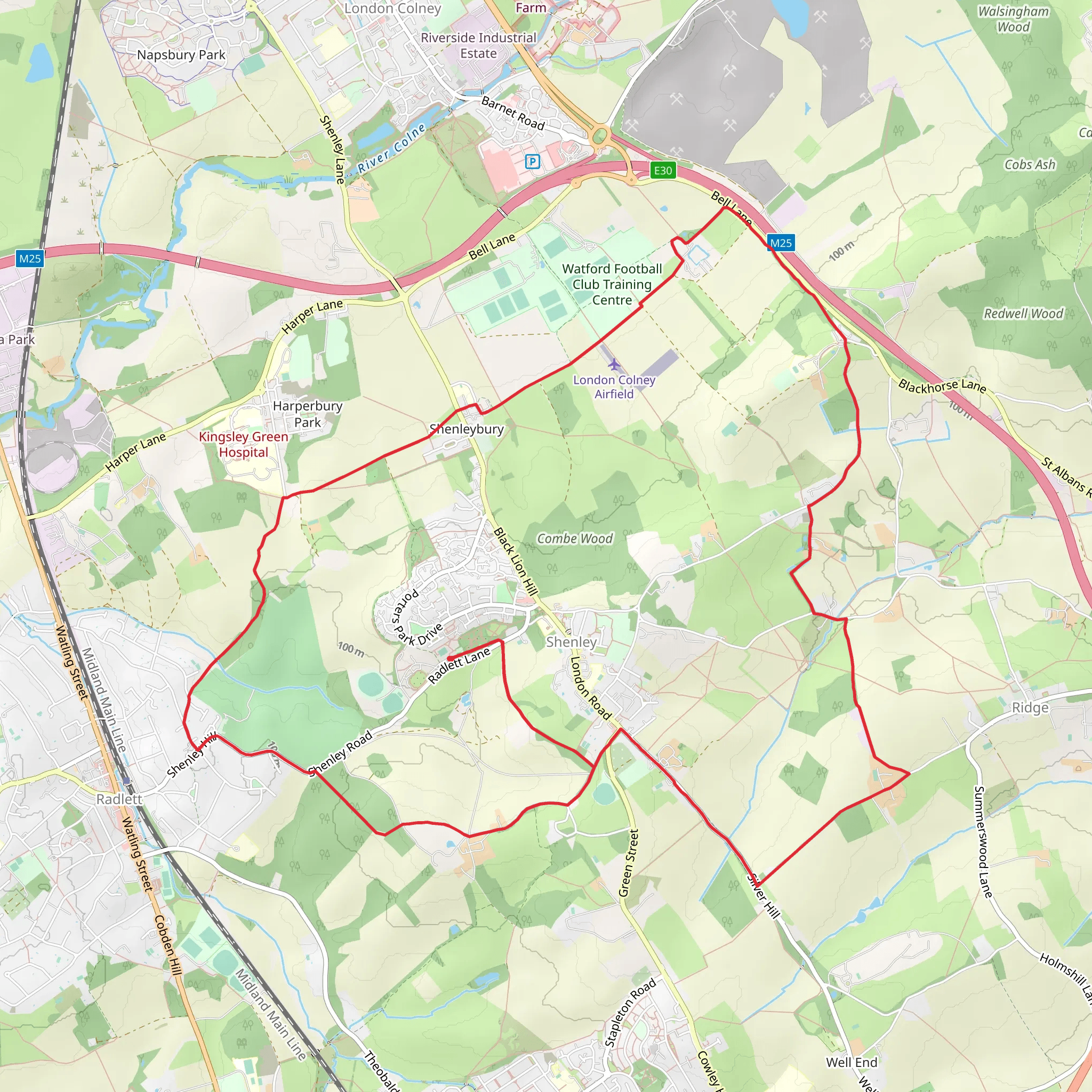 Shenley Route 2,3 and 5 Loop mobile static map