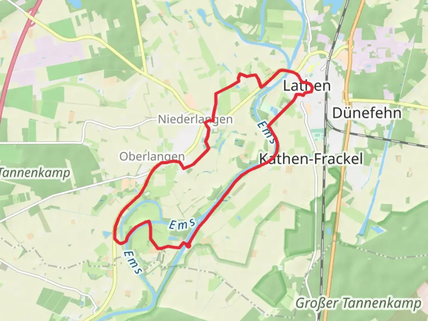 An image depicting the trail Ems via Wanderweg Niederlangen - Zum Hebbel and its surrounding area.