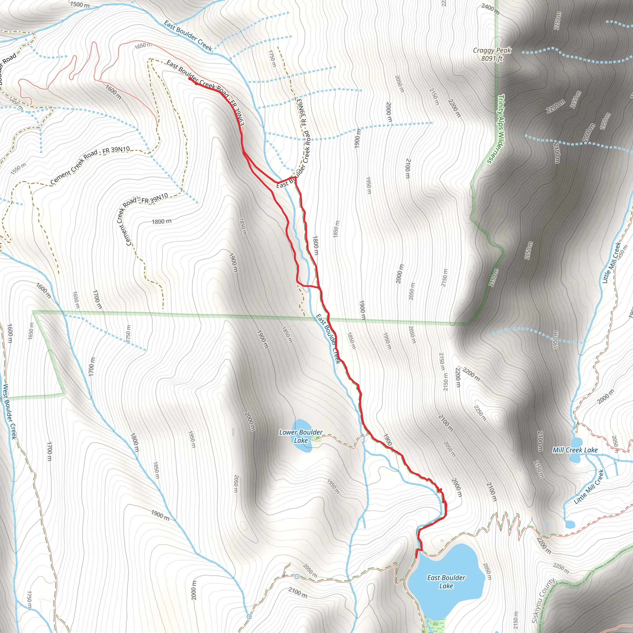 East Boulder Lake Trail - East Boulder Creek Road mobile static map