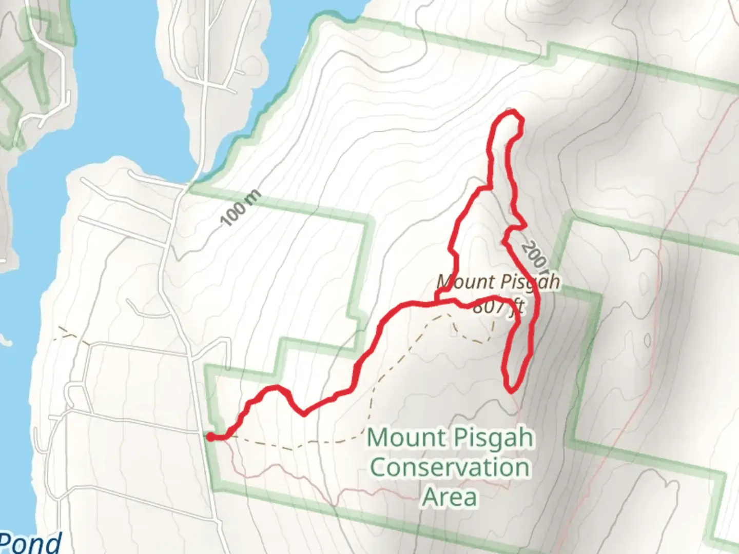 An image depicting the trail Mount Pisgah Loop from Mt Pisgah Road and its surrounding area.