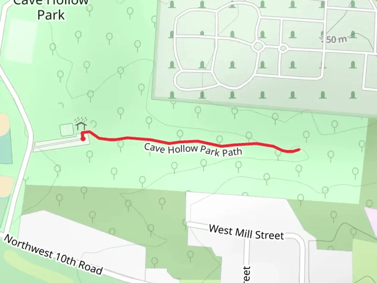 An image depicting the trail Cave Hollow Park Path and its surrounding area.
