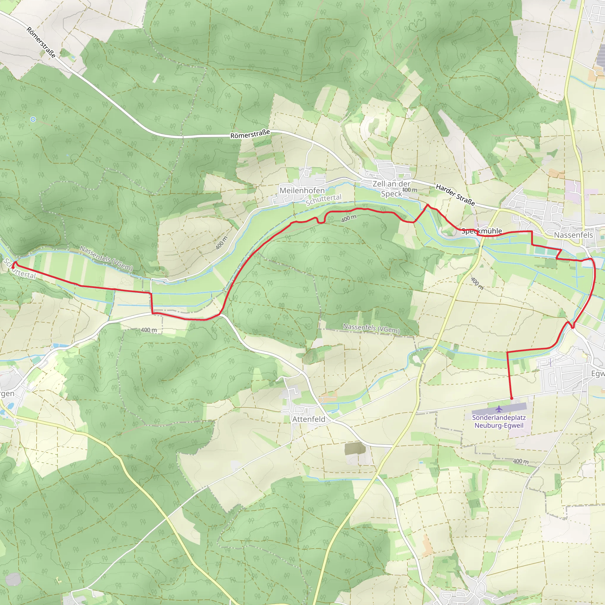 Egwell to Saechenfartmuehle via Speckberg Runde and Main Donau Weg mobile static map