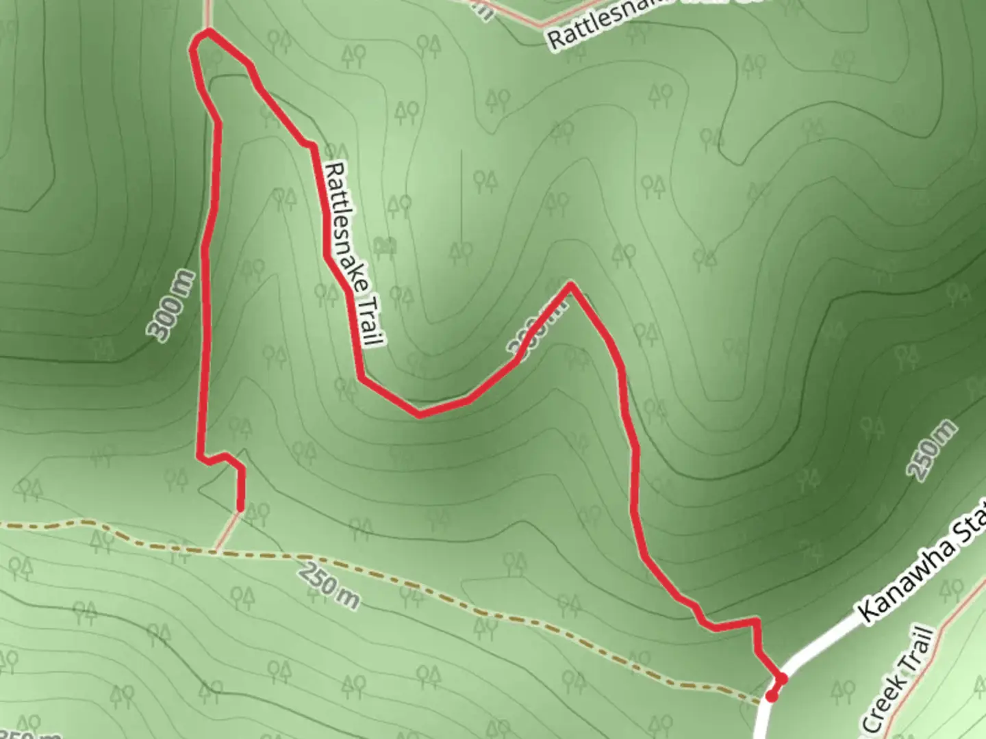 An image depicting the trail Rattlesnake Trail Out and Back and its surrounding area.