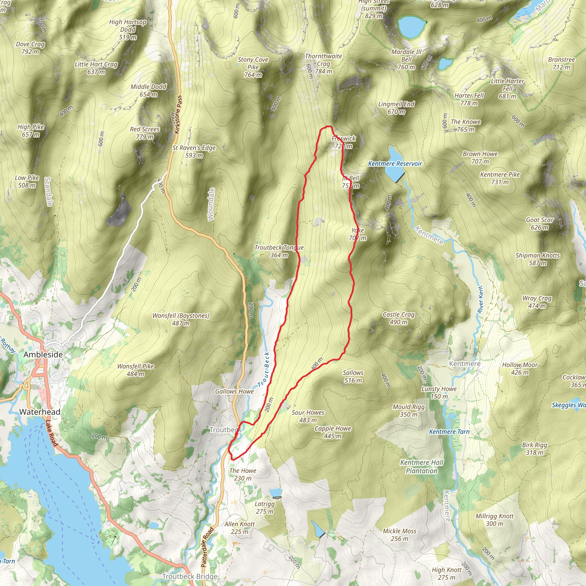 Yoke, Ill Bell and Froswick Loop - Troutbeck mobile static map