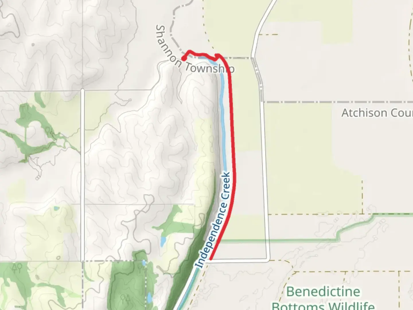 An image depicting the trail Walk along Independence Creek - Lv Road and its surrounding area.