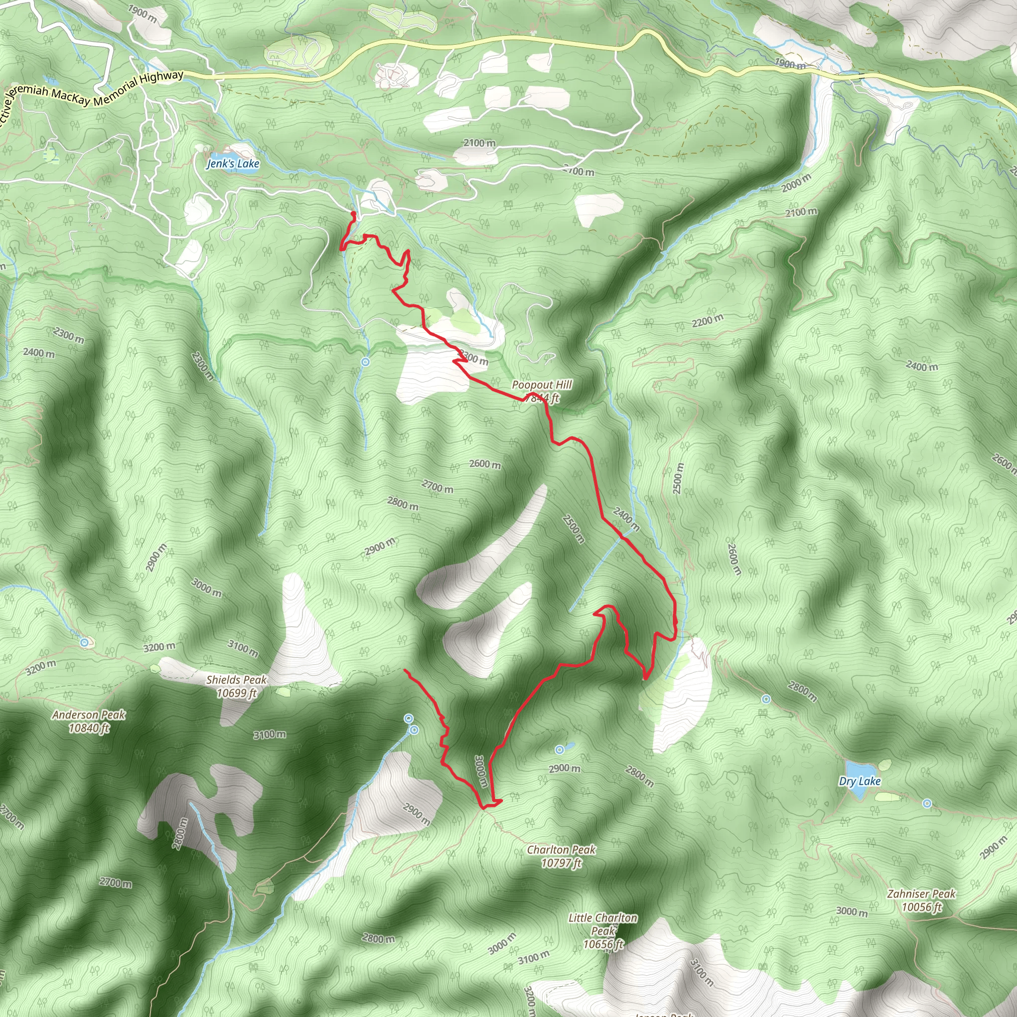 Red Rock Flat and Poopout Hill via South Fork Trail mobile static map